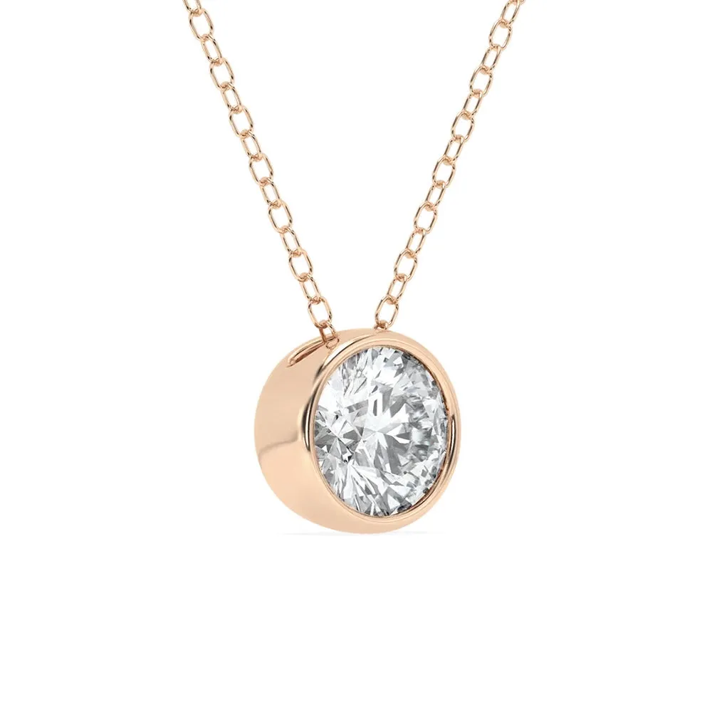 1 CT. Round Cut Moissanite Bezel-Set Pendant Necklace