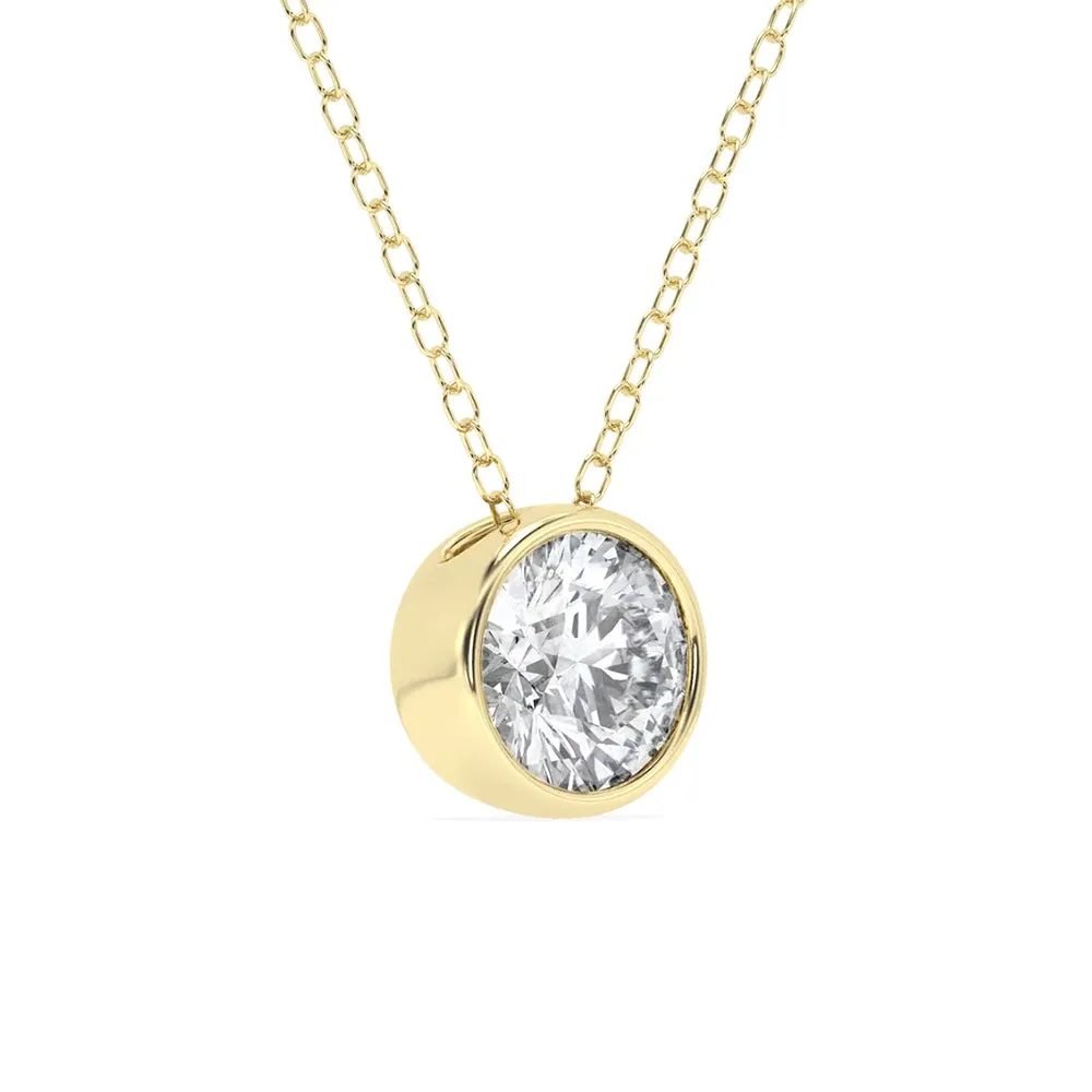 1 CT. Round Cut Moissanite Bezel-Set Pendant Necklace