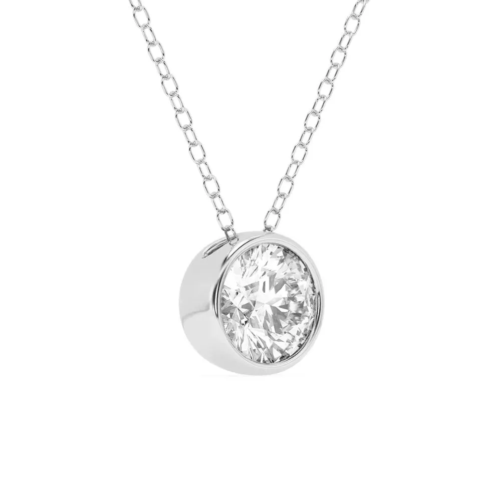 1 CT. Round Cut Moissanite Bezel-Set Pendant Necklace