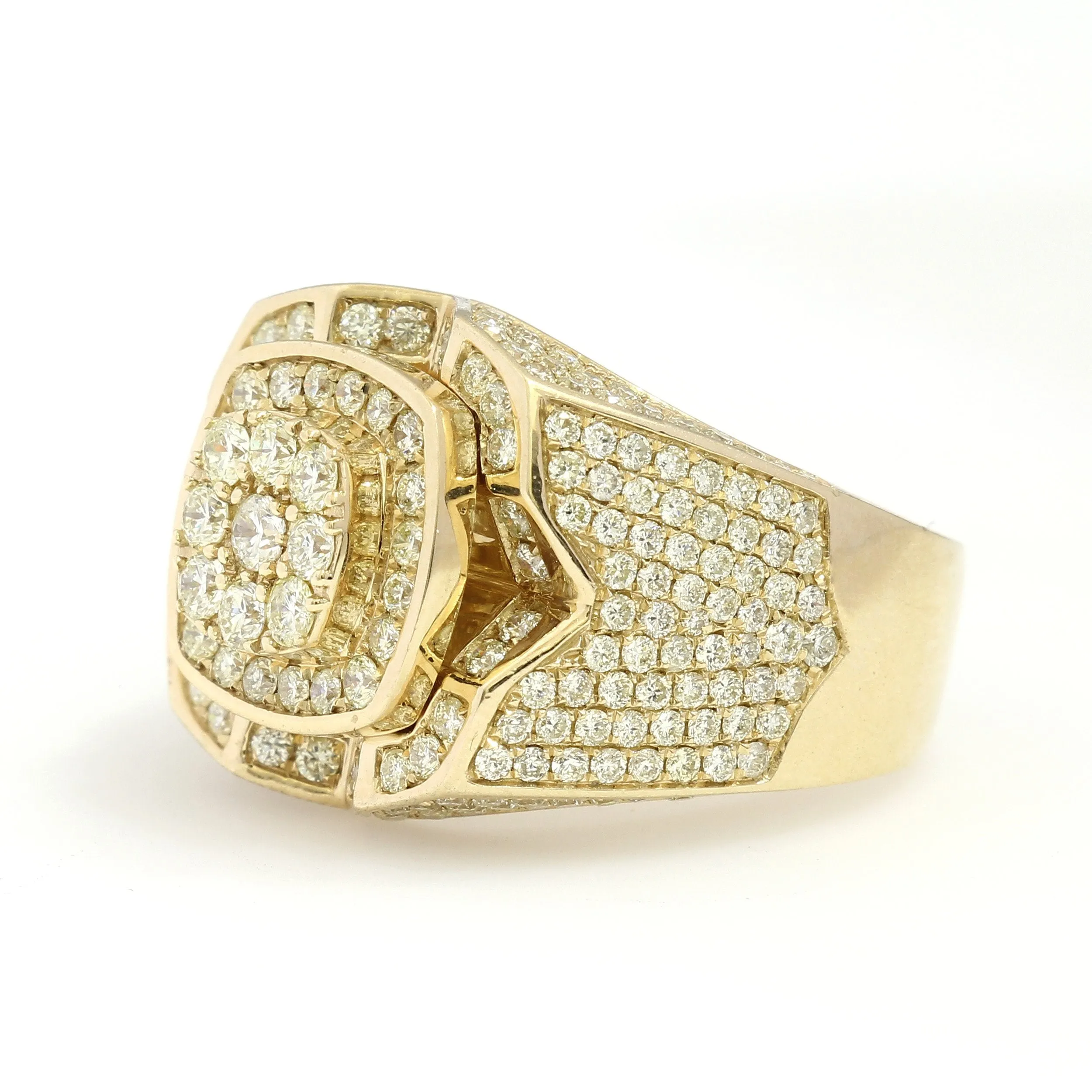 10K Yellow Gold Square Pave Ring 3.4 Ctw