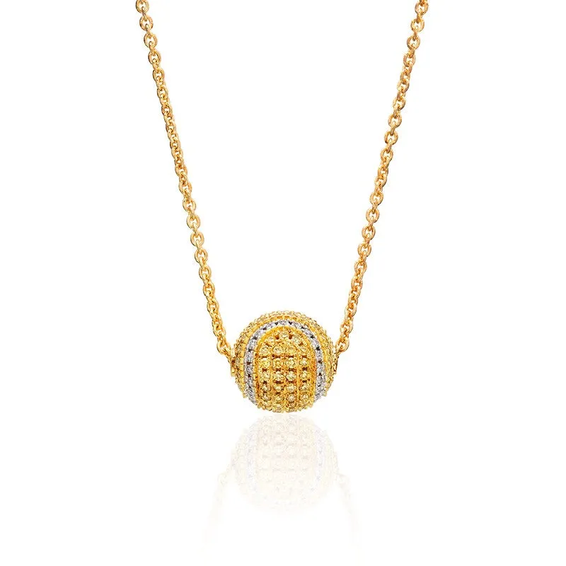 14Kt Yellow Gold and Diamond Pave Tennis Ball Necklace