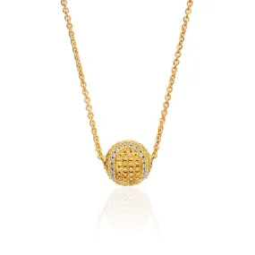 14Kt Yellow Gold and Diamond Pave Tennis Ball Necklace