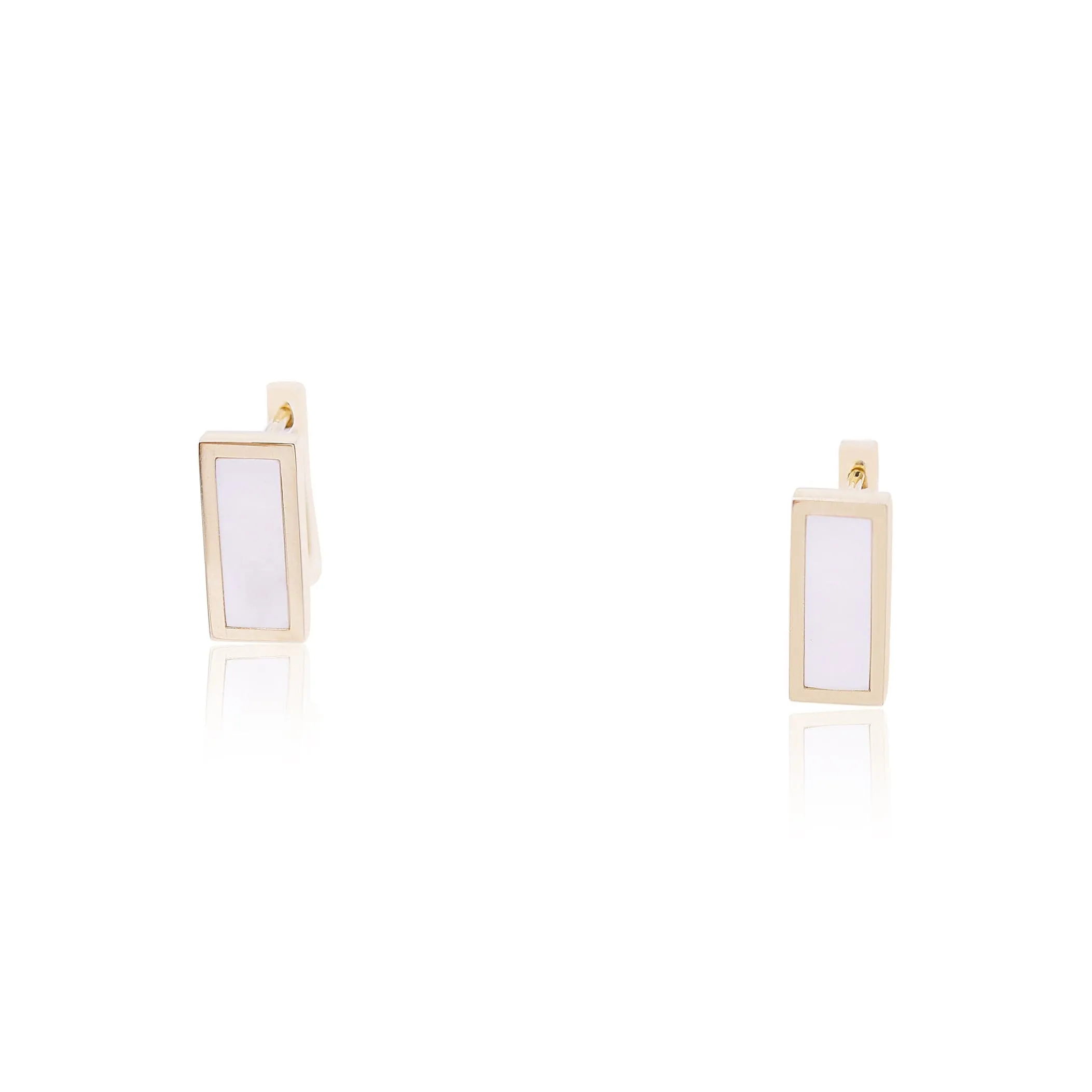 18K YELLOW GOLD SQUARE HOOP EARRINGS WITH MOTHER-OF-PEARL INLAY