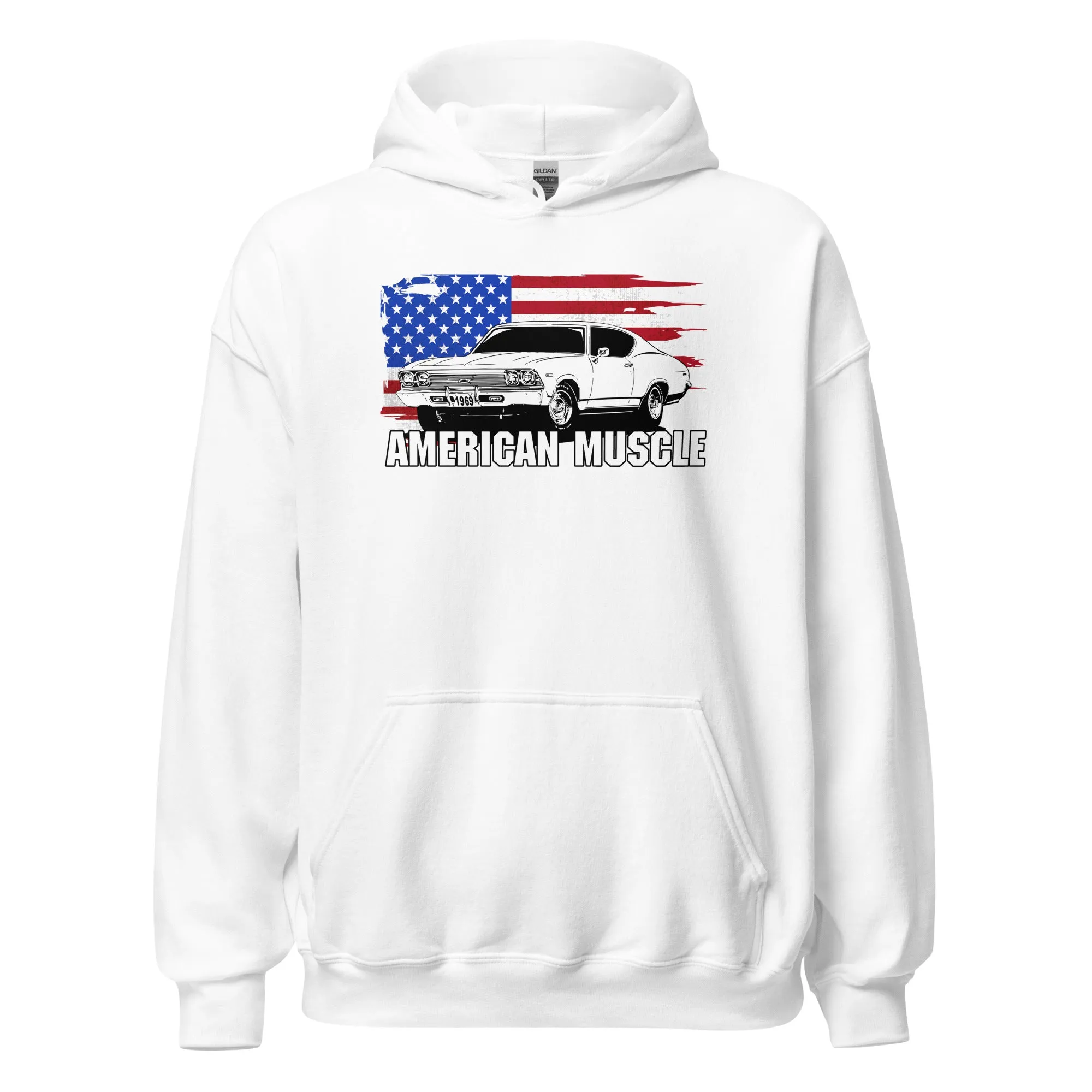 1969 Chevelle Car Hoodie Sweatshirt With American Flag Design