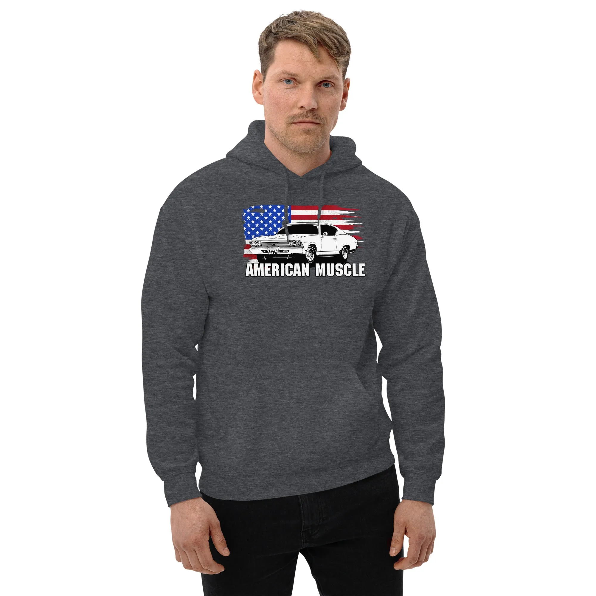 1969 Chevelle Car Hoodie Sweatshirt With American Flag Design