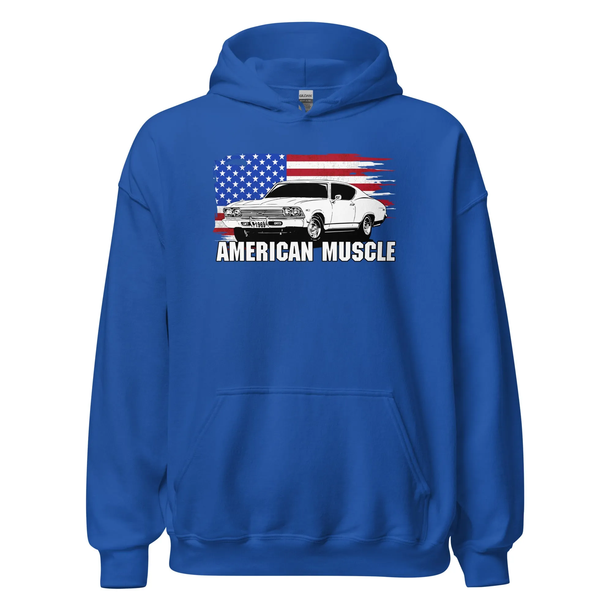 1969 Chevelle Car Hoodie Sweatshirt With American Flag Design