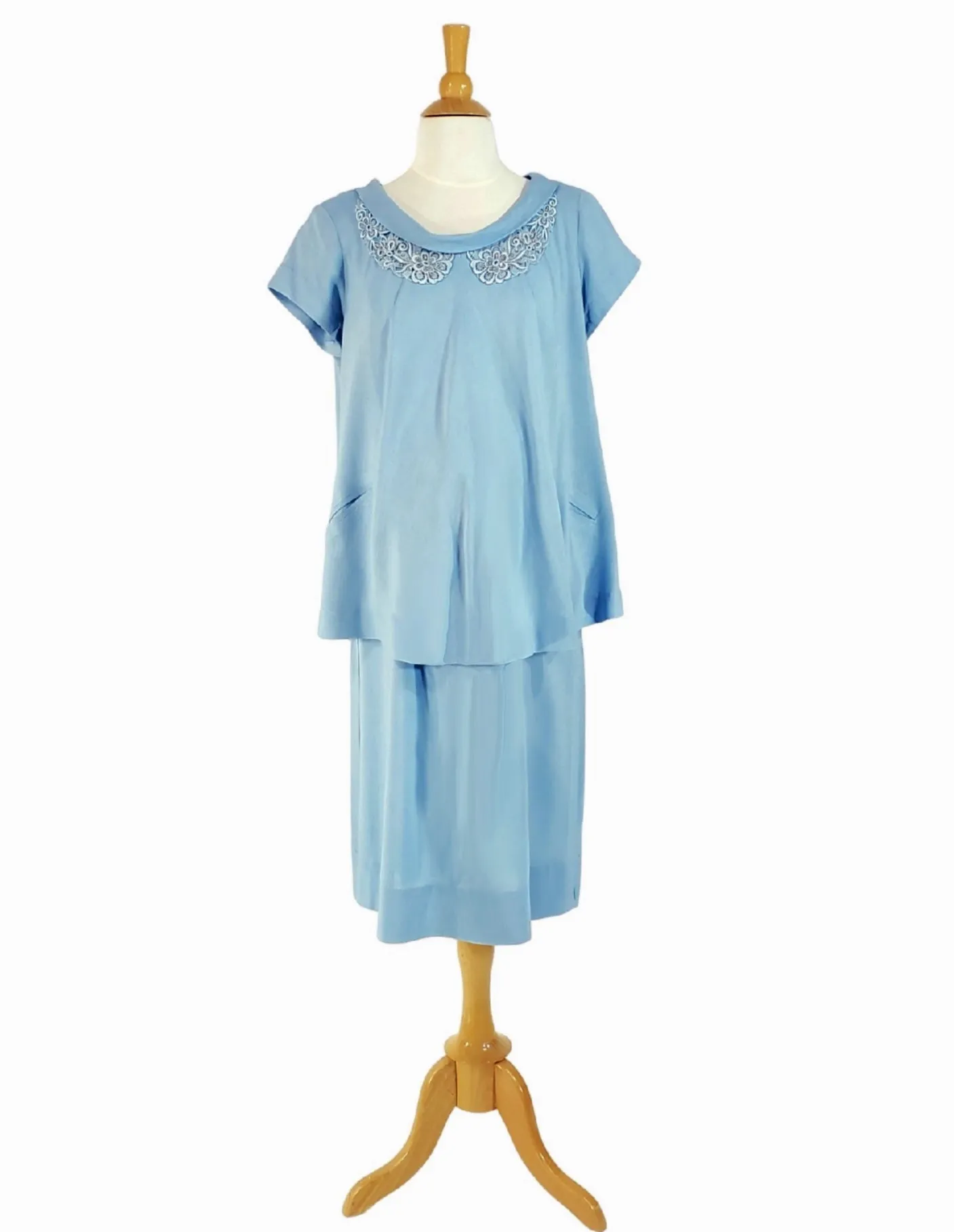 50s Maternity Set - Light Blue Top and Skirt - sm, med