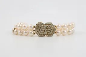 7" 14k Yellow Gold 0.78tcw Diamond Pearl Bracelet (28.37g.)