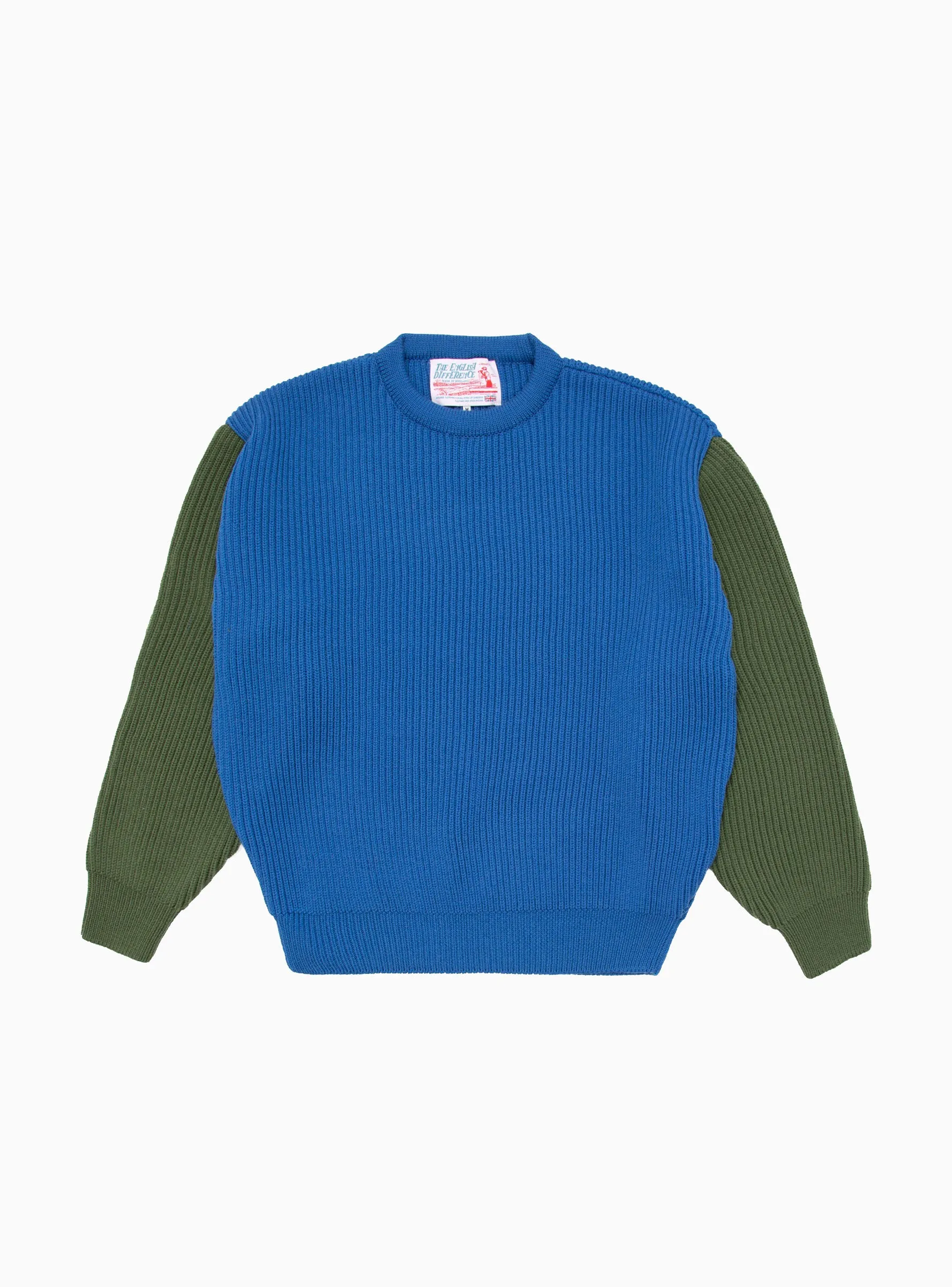 Beacon Merino Wool Crew Sweater Royal Blue & Olive