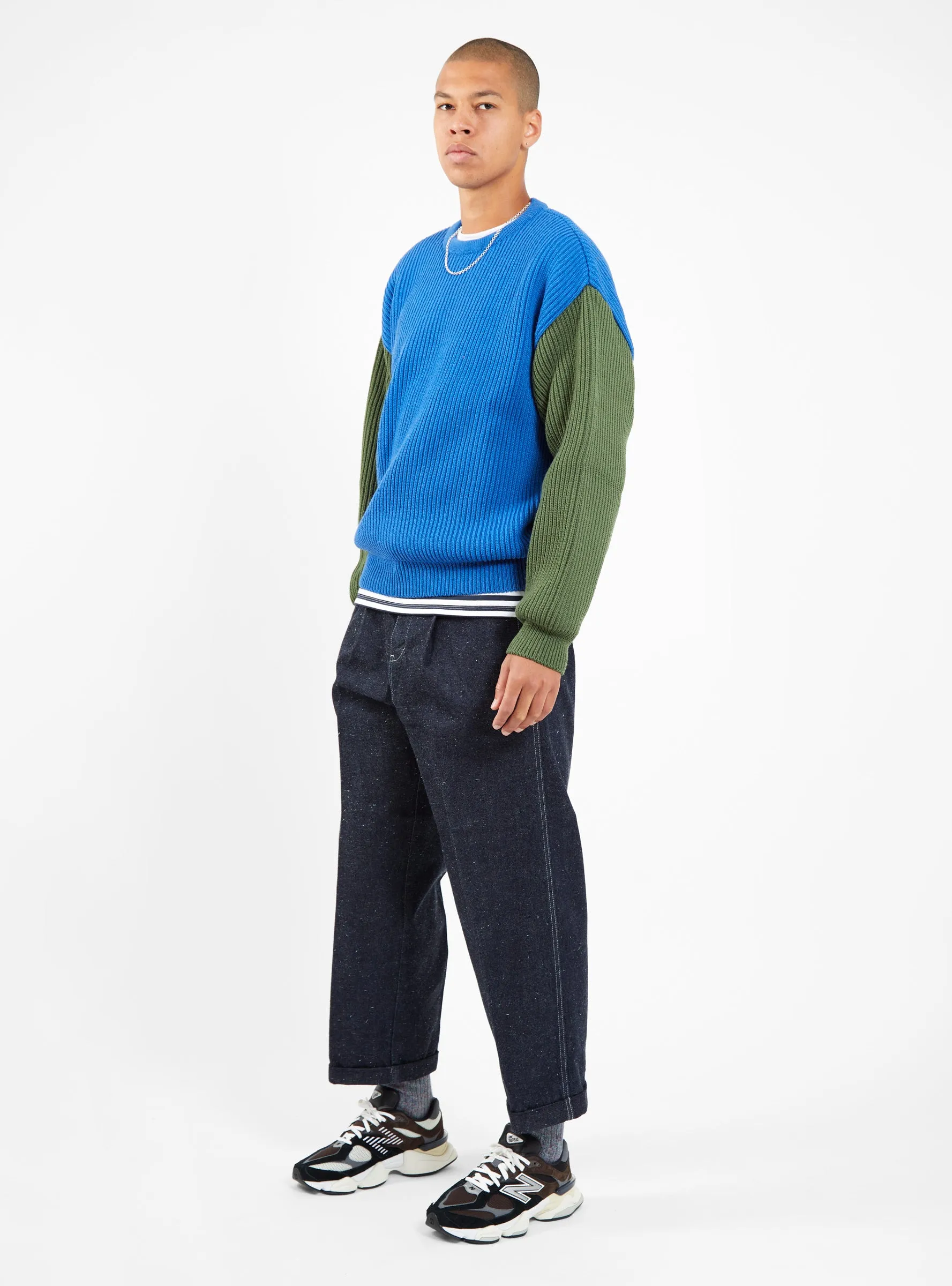 Beacon Merino Wool Crew Sweater Royal Blue & Olive