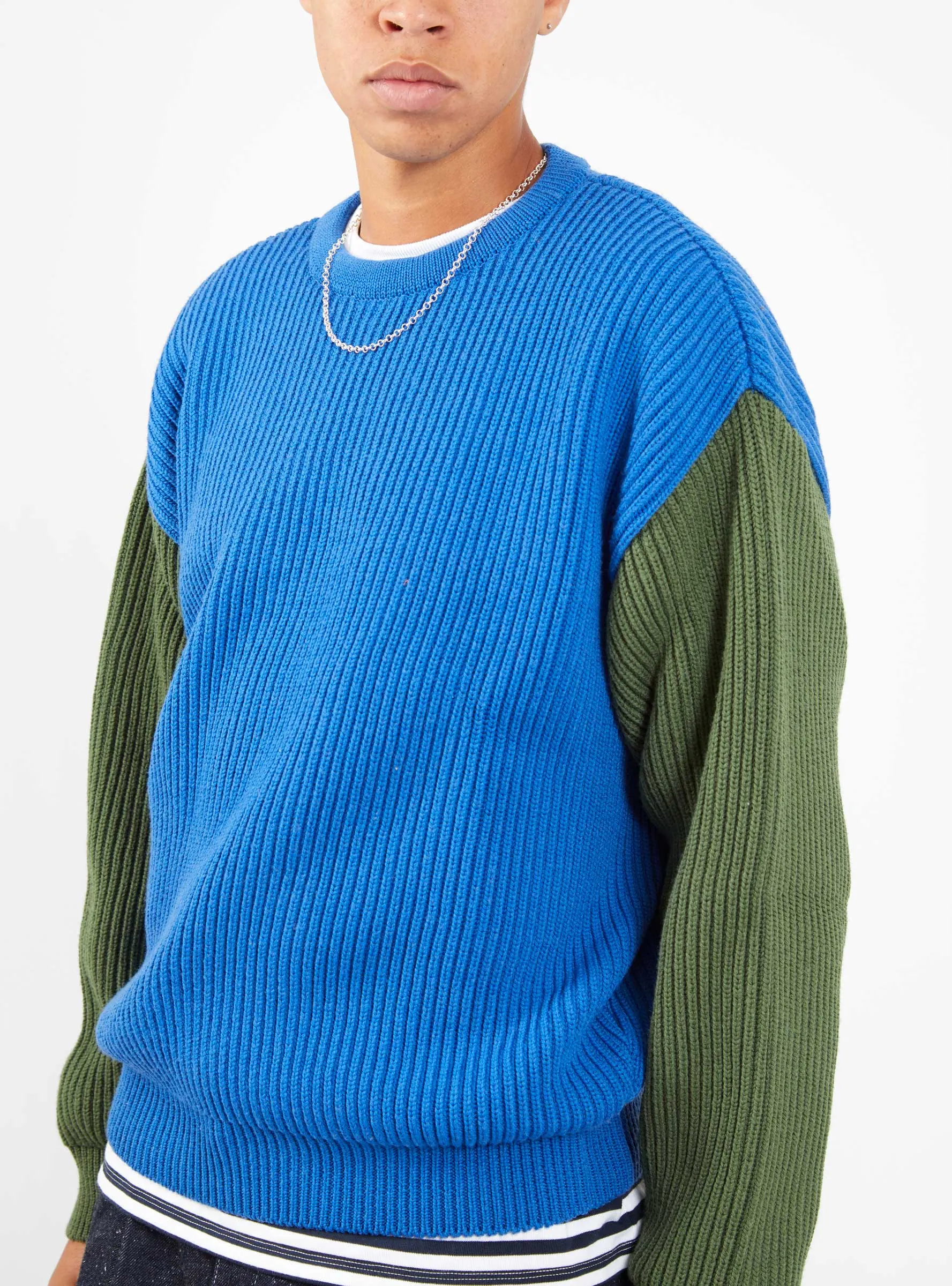 Beacon Merino Wool Crew Sweater Royal Blue & Olive