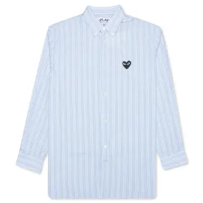 Black Emblem Stripe Button Down - Light Blue