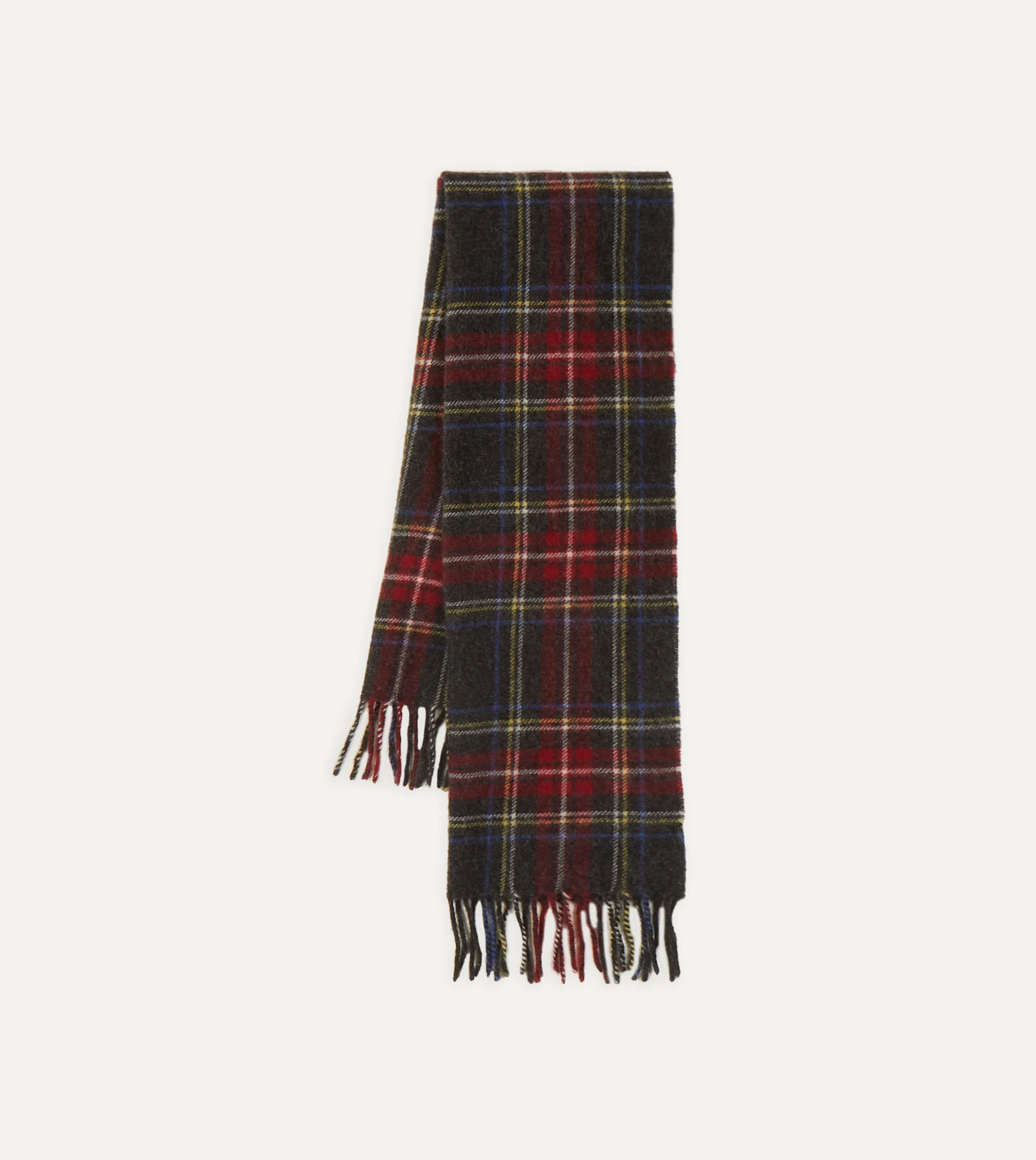 Black Stewart Tartan Lambswool Washed Check Scarf