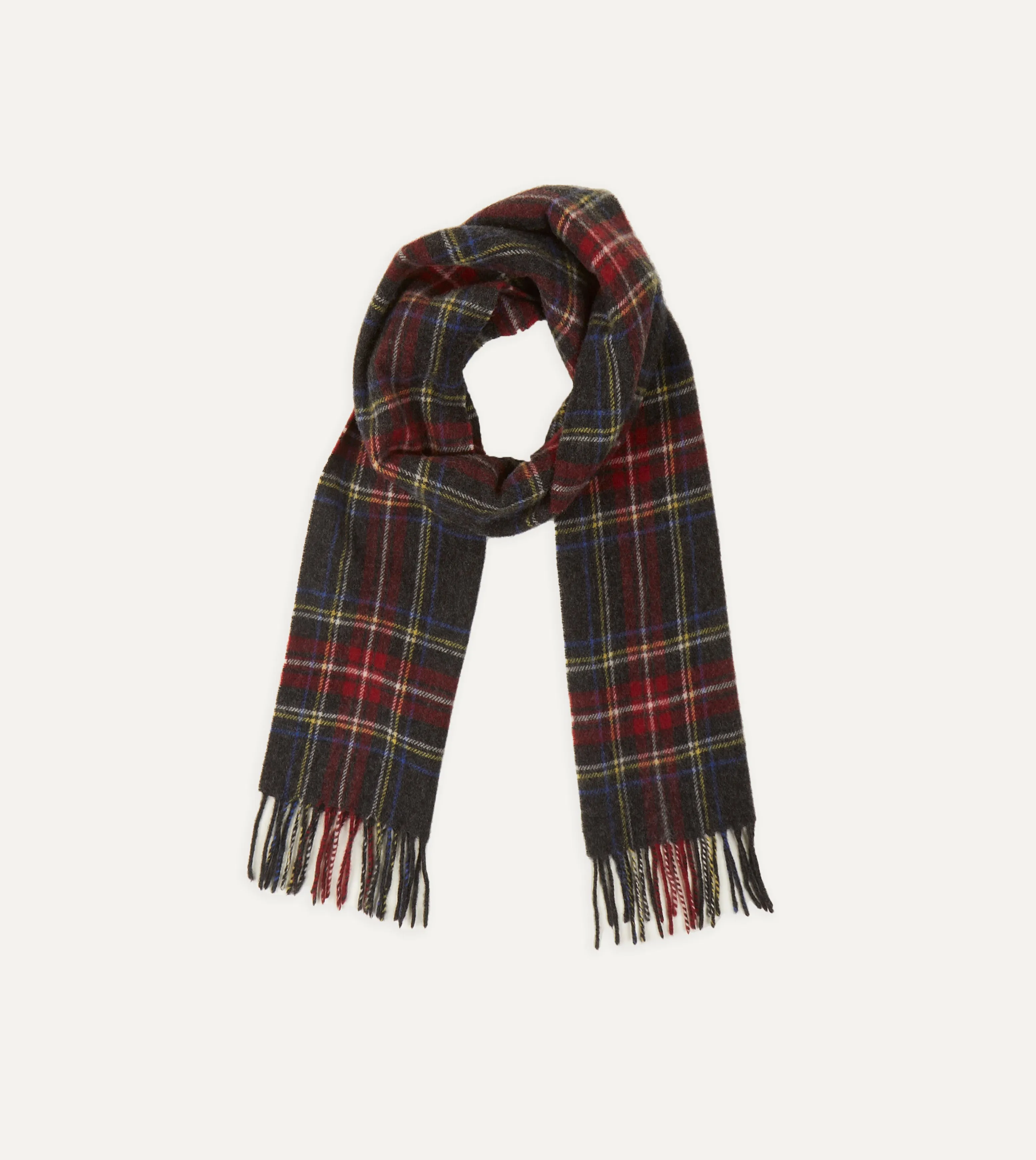 Black Stewart Tartan Lambswool Washed Check Scarf