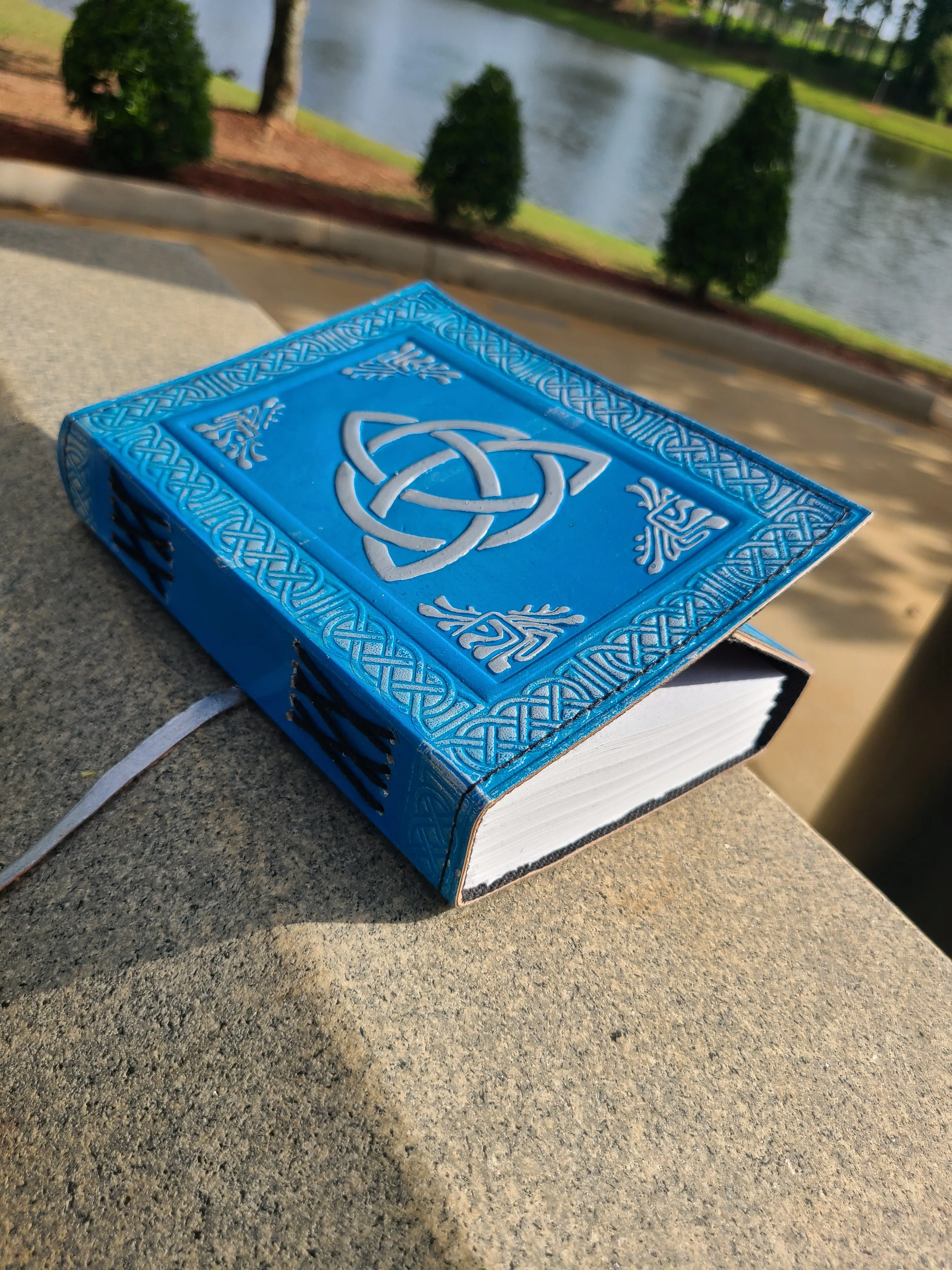 Blue Celtic Triquetra Knot Leather Journal