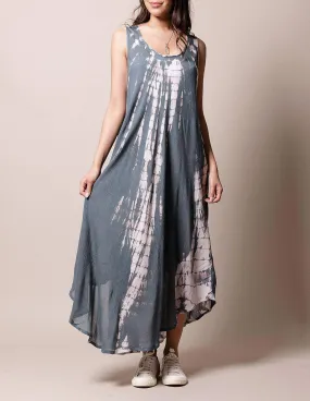 Boho Breeze Tie-Dye Dress - Grey Mist