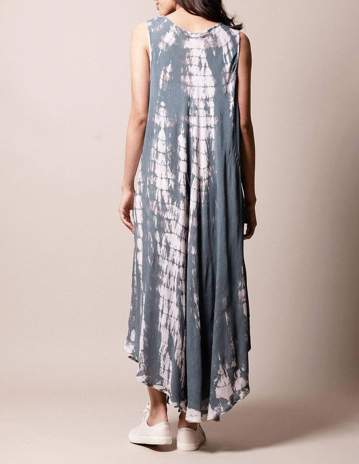 Boho Breeze Tie-Dye Dress - Grey Mist