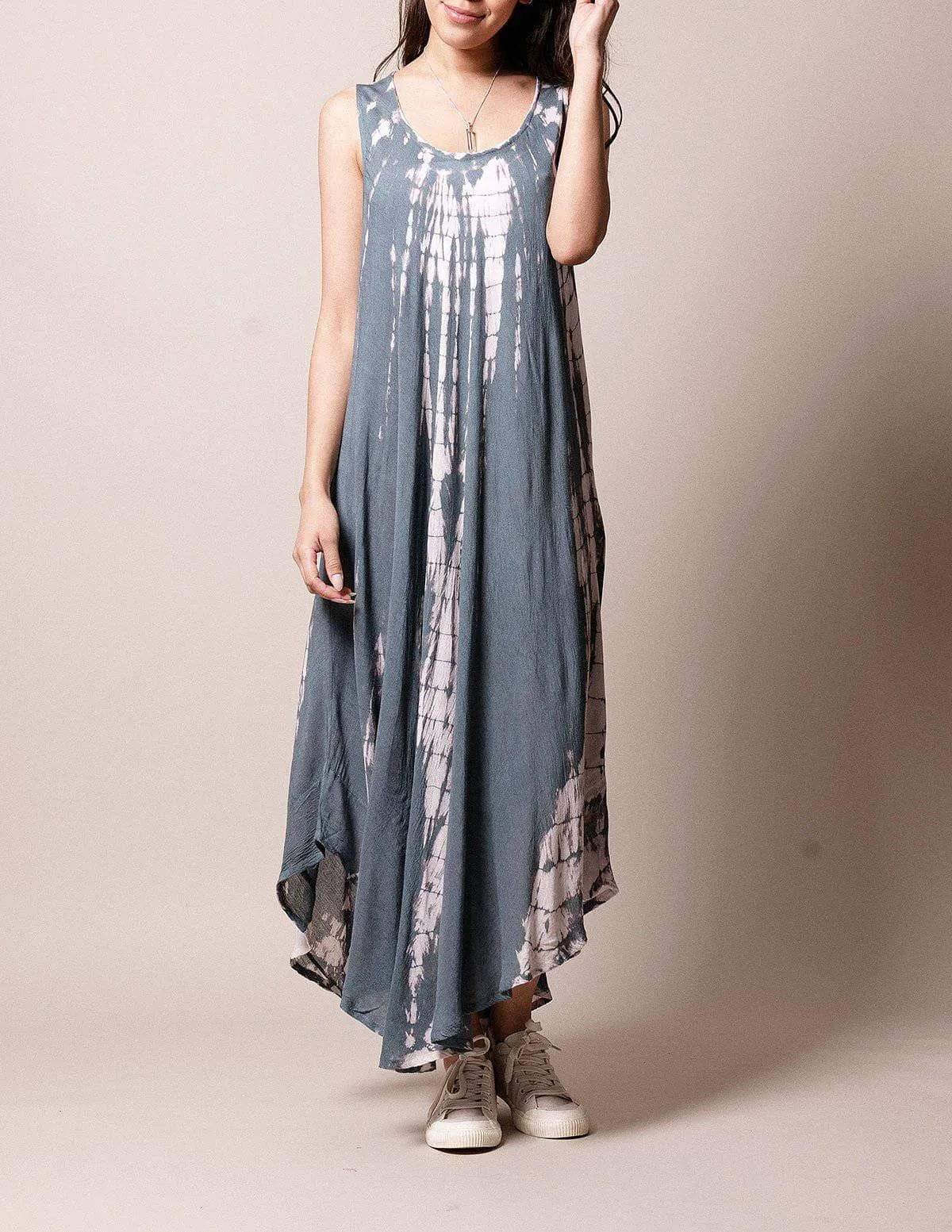 Boho Breeze Tie-Dye Dress - Grey Mist