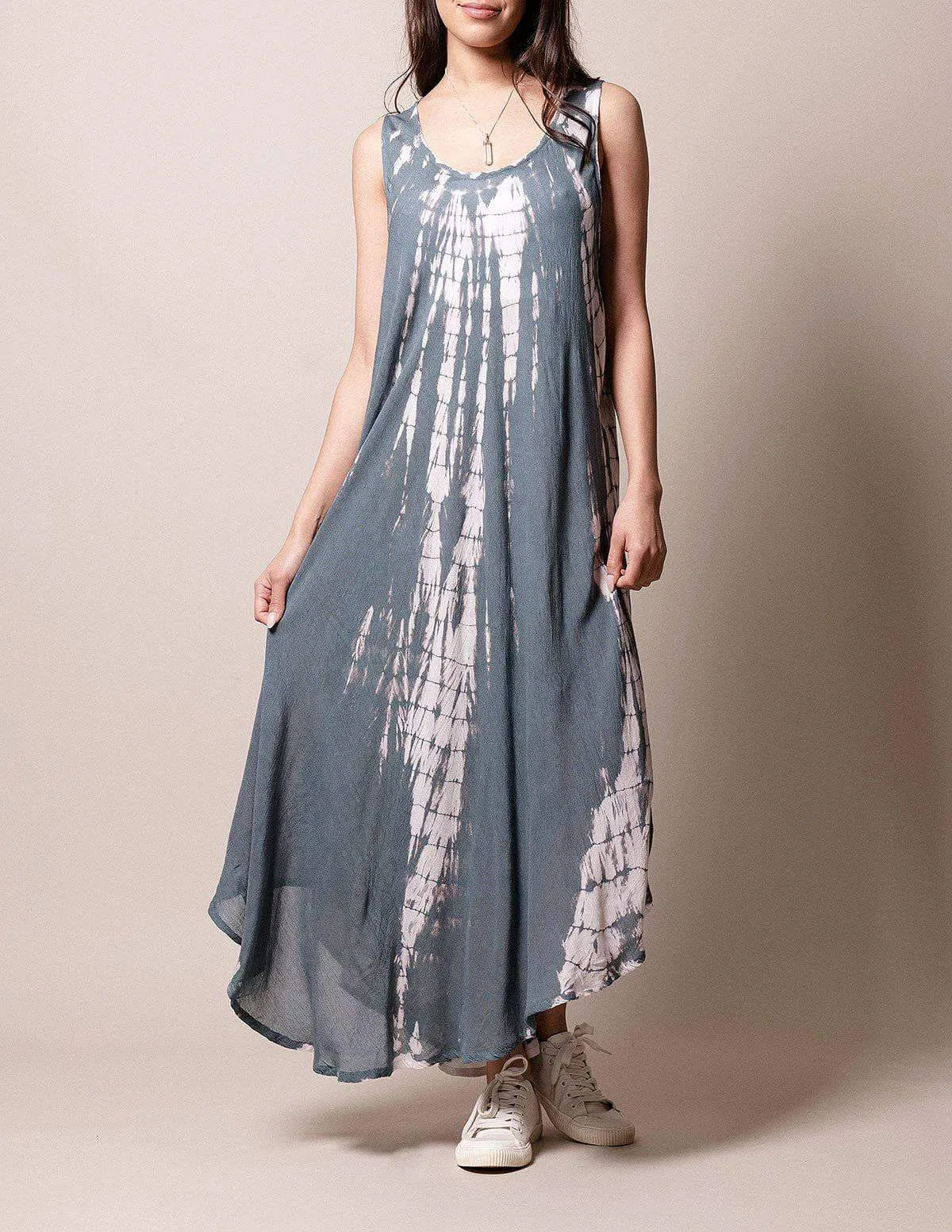 Boho Breeze Tie-Dye Dress - Grey Mist