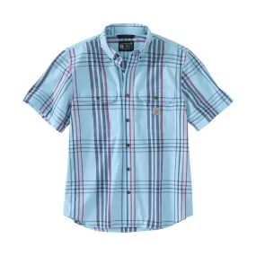 Carhartt Men's Loose Fit Midweight Short Sleeve Plaid Shirt - Powder Blue