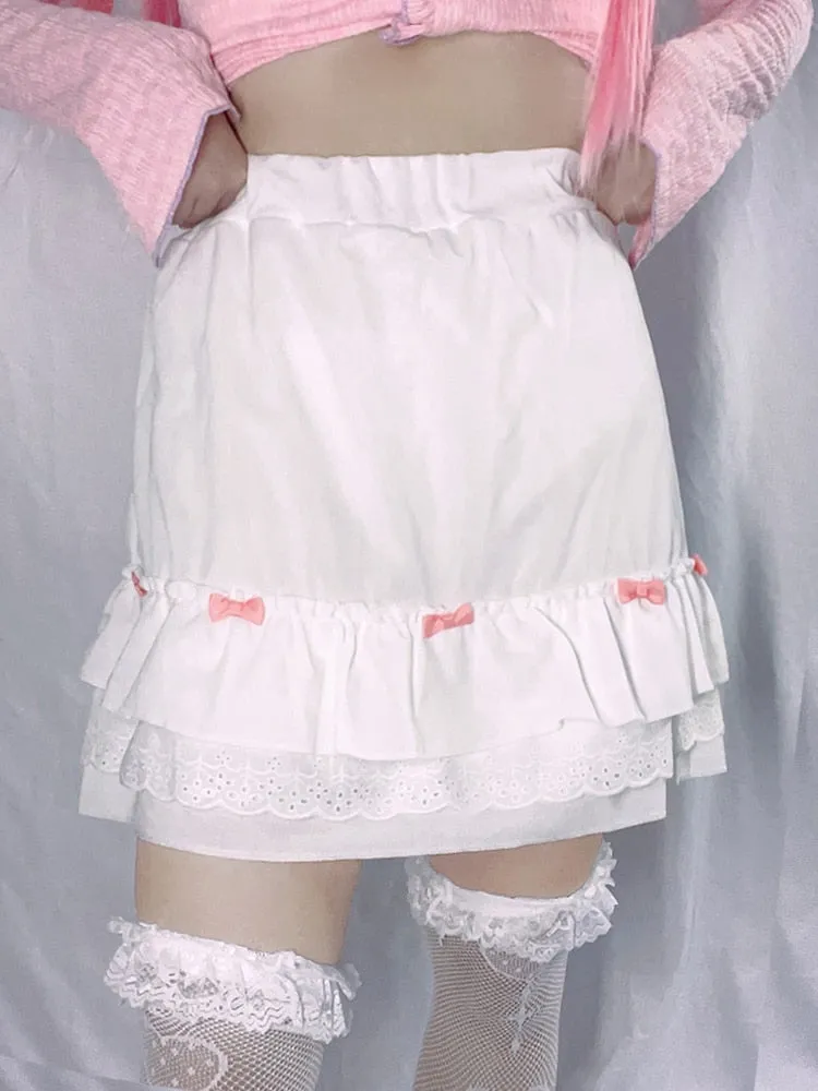 Cascading Ruffle Kawaii Skirt With Bow