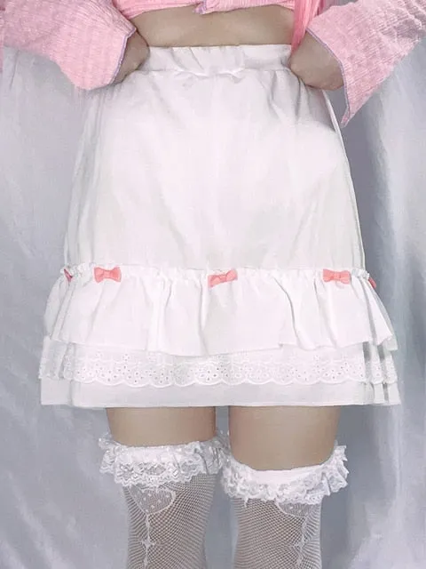 Cascading Ruffle Kawaii Skirt With Bow