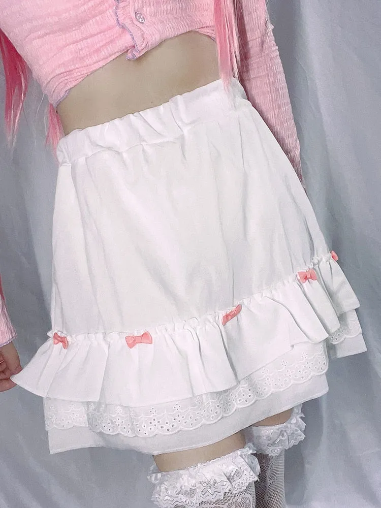 Cascading Ruffle Kawaii Skirt With Bow