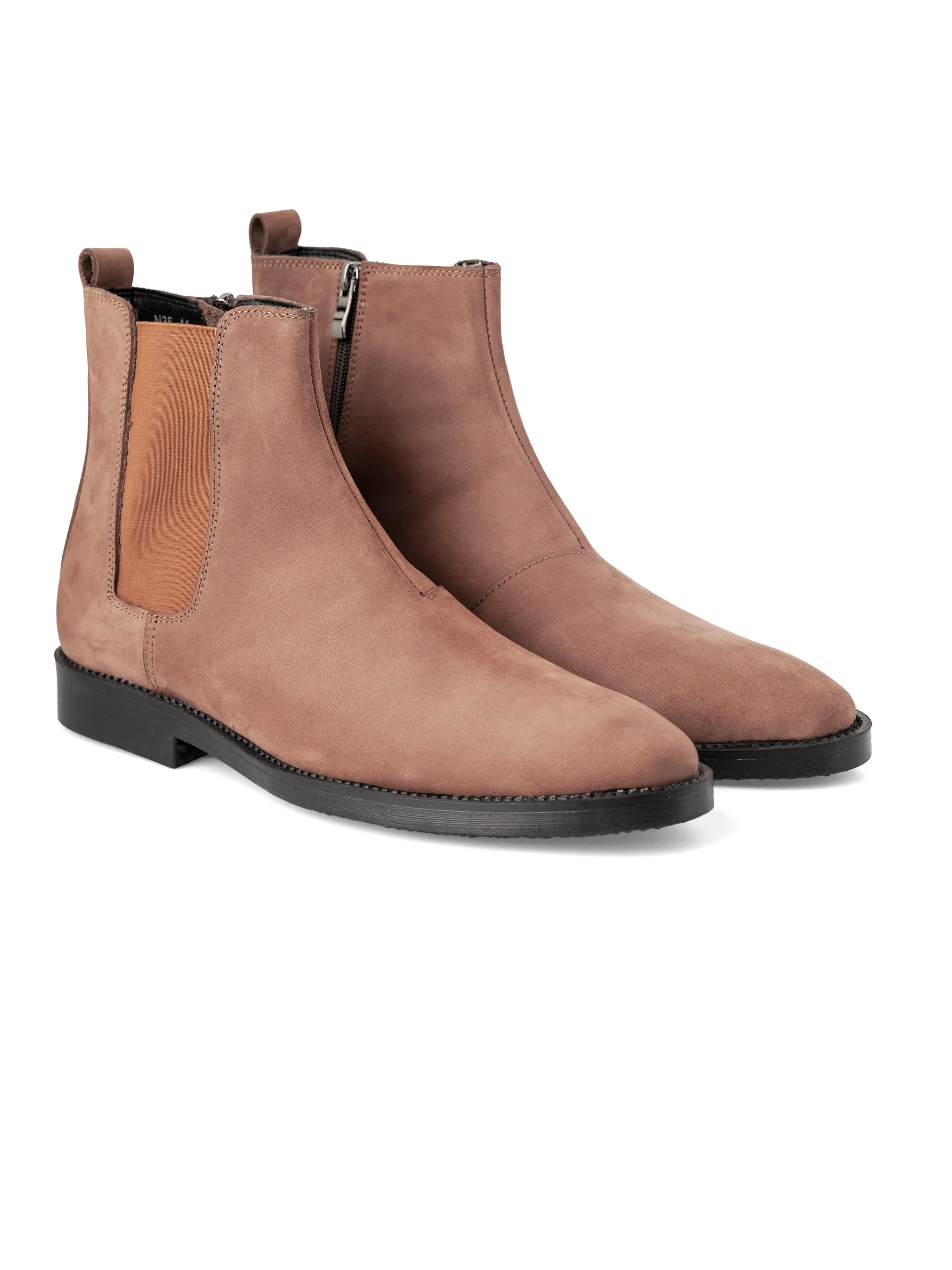 Chelsea Boots With Zipper - Cinnamon Brown Nubuck Leather (Crepe Sole)