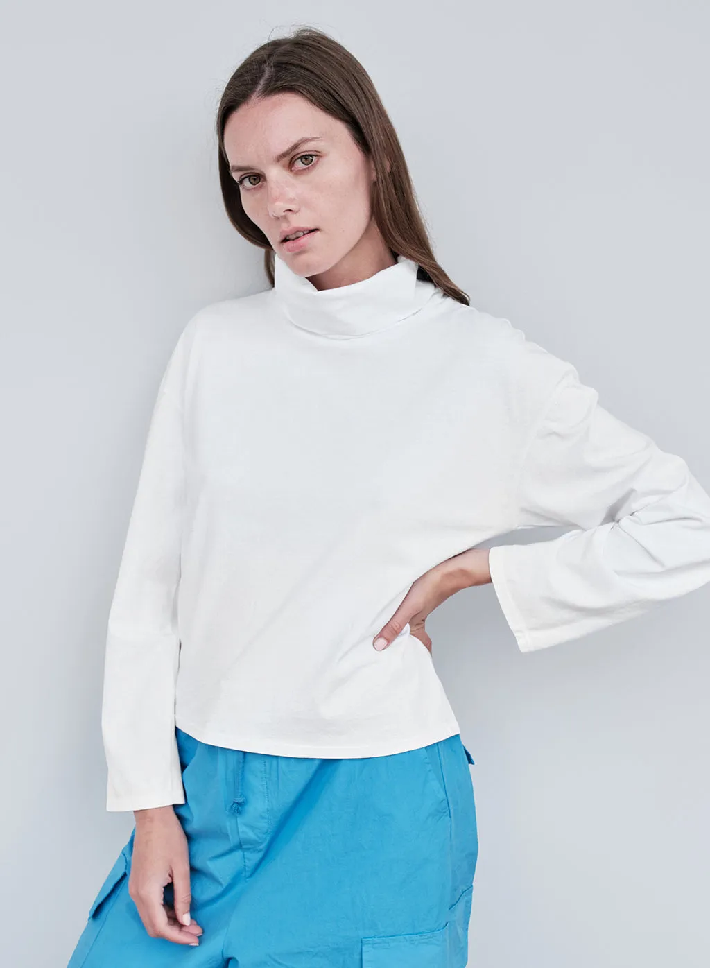 Cloud Jersey Cowl Neck Cropped Long Sleeve in Paper