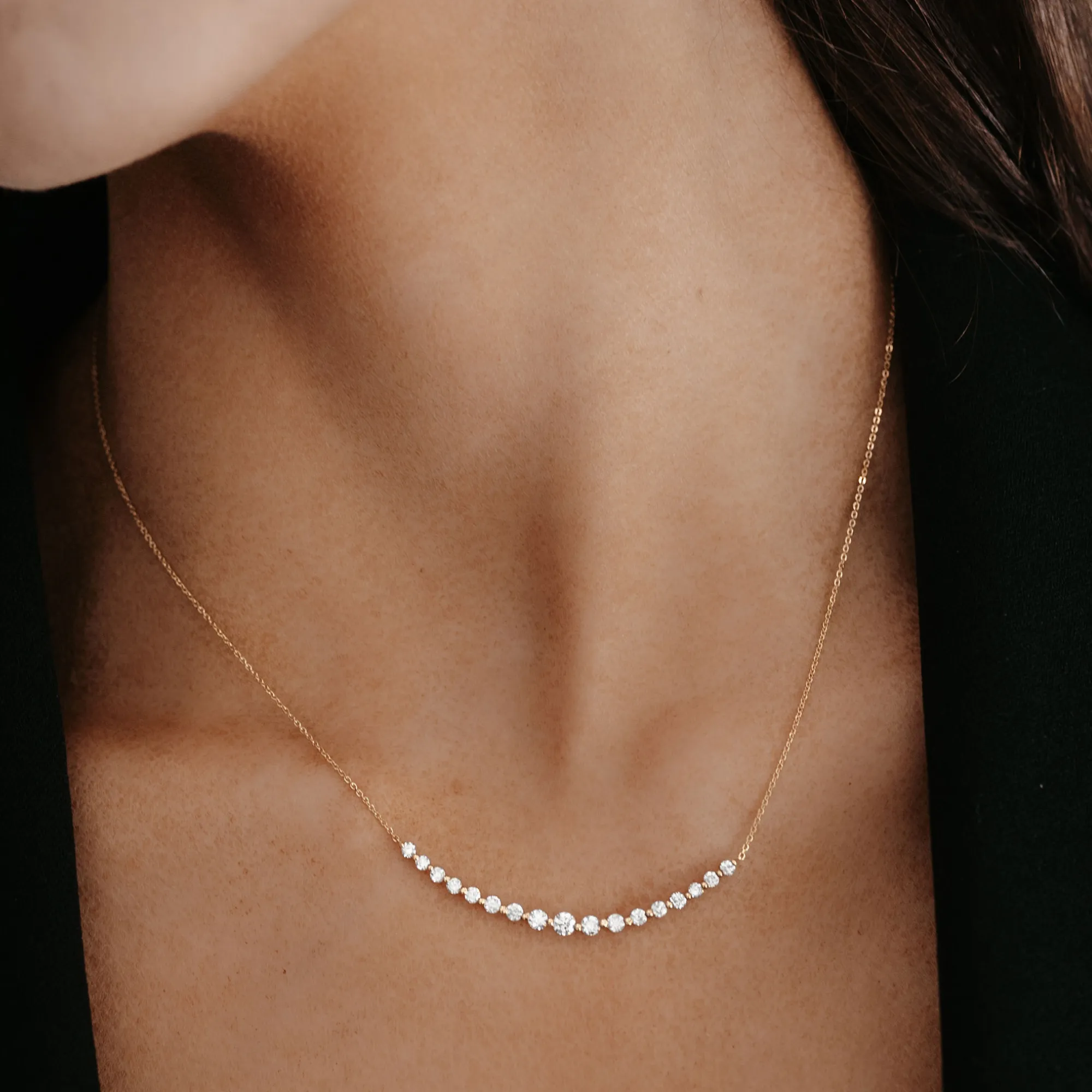 Curved Diamond Bar Necklace