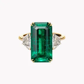 Elongated Emerald & Diamond Ring