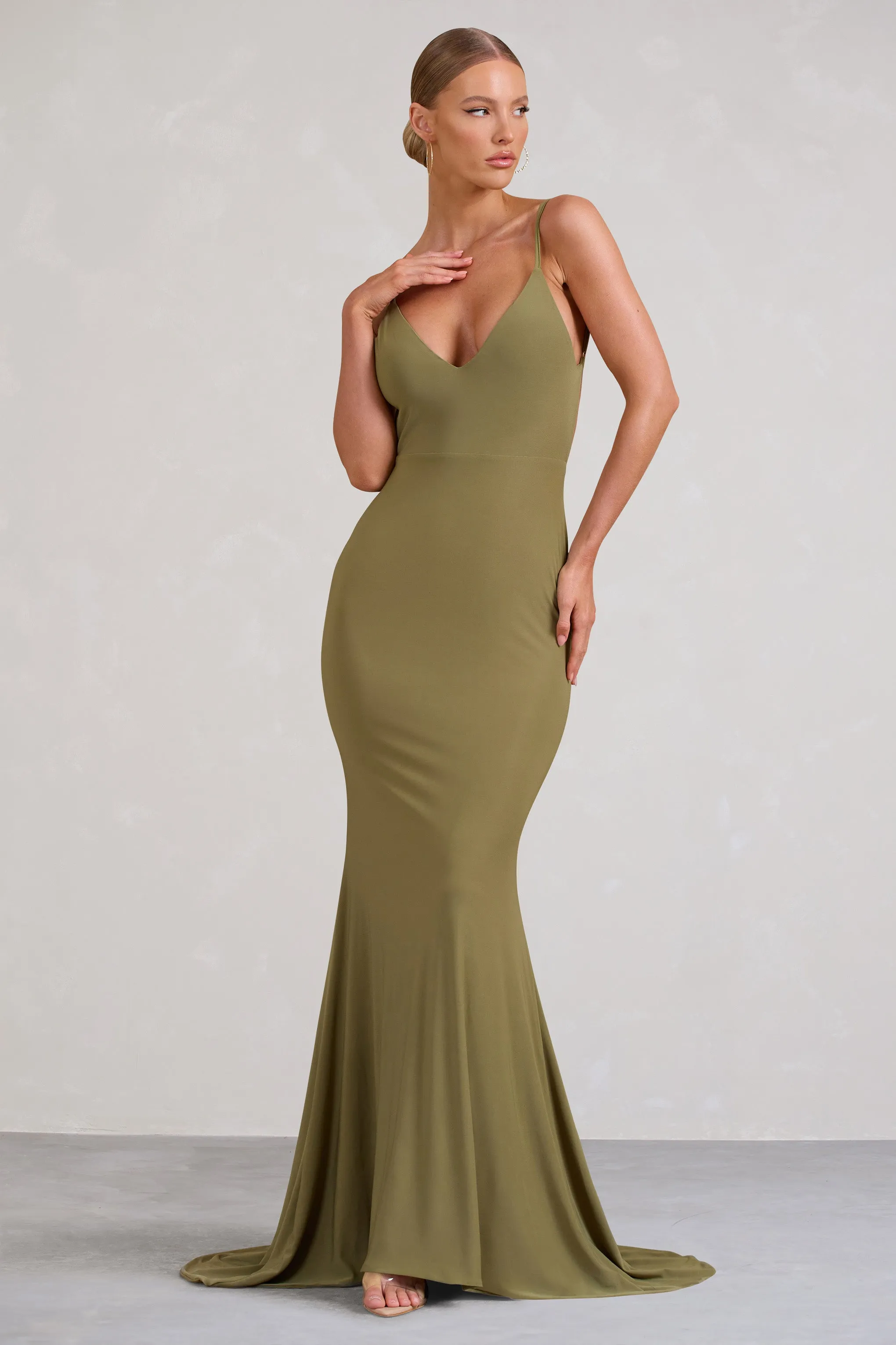 Endless Love | Olive Backless Knot Detail Fishtail Maxi Dress