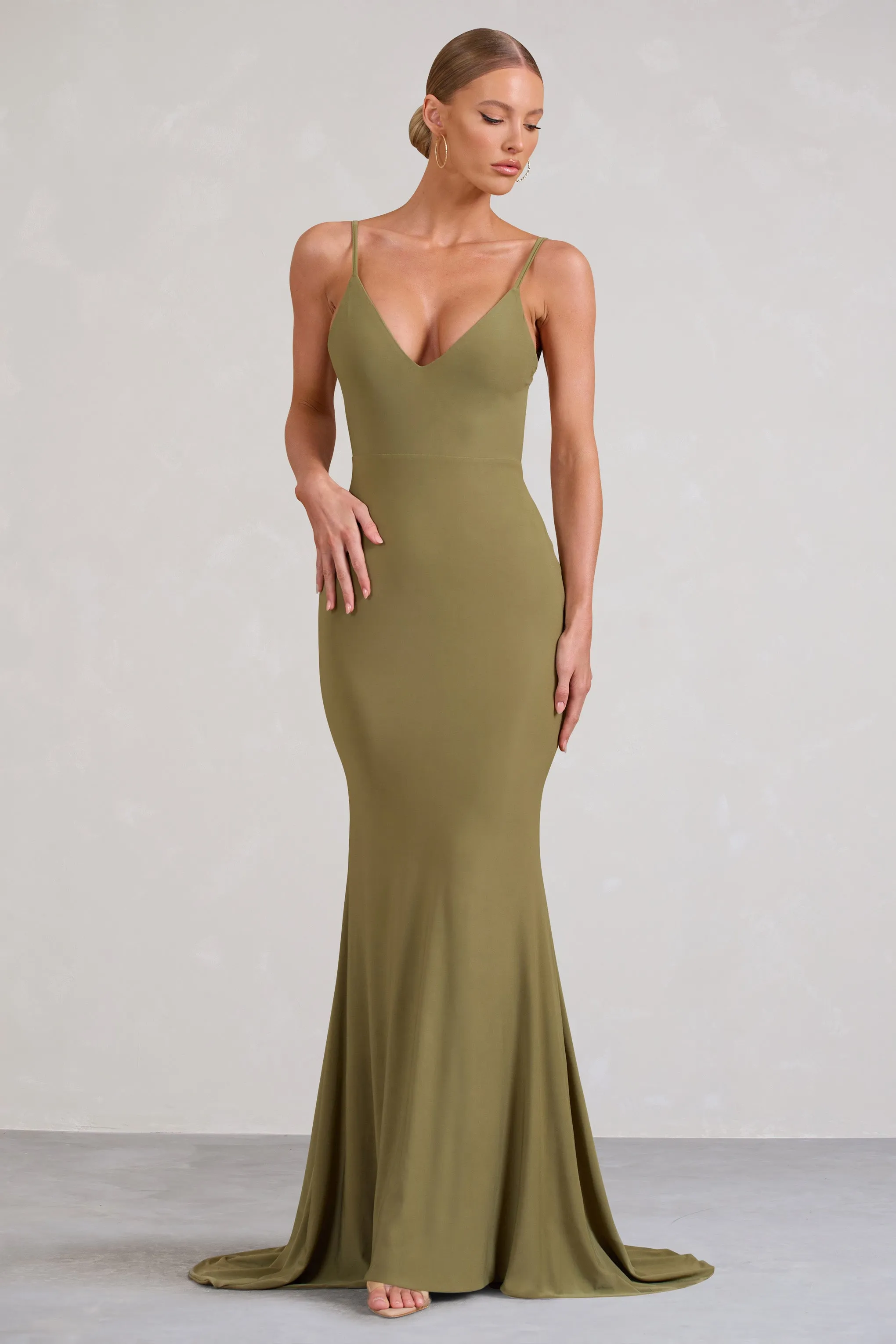 Endless Love | Olive Backless Knot Detail Fishtail Maxi Dress