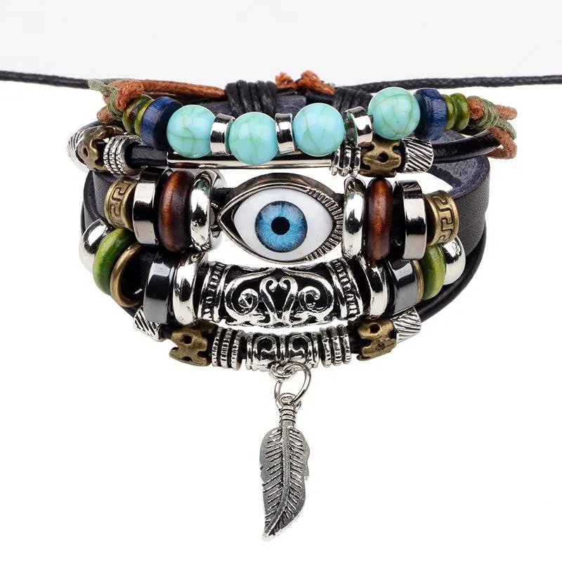 Evil Eye Vintage Multi-Layer Leather Bracelet Bangle