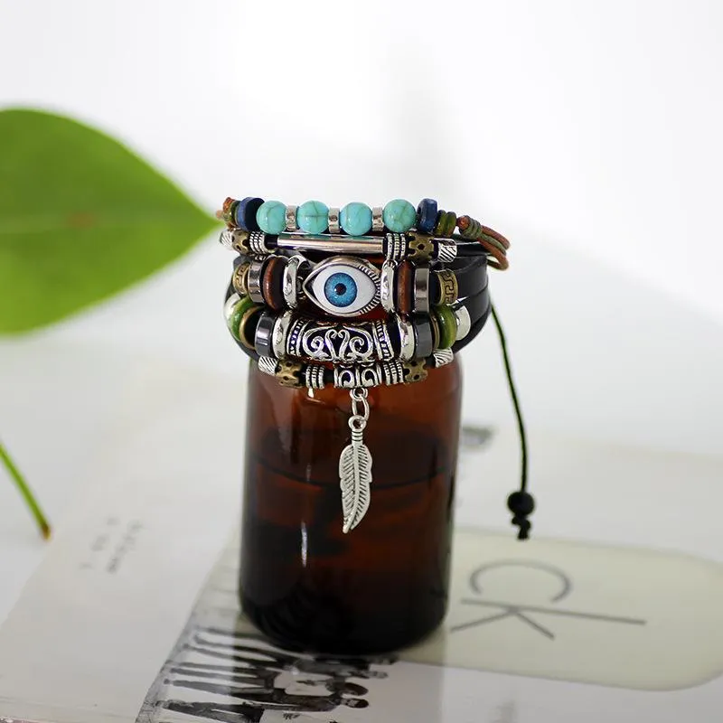 Evil Eye Vintage Multi-Layer Leather Bracelet Bangle