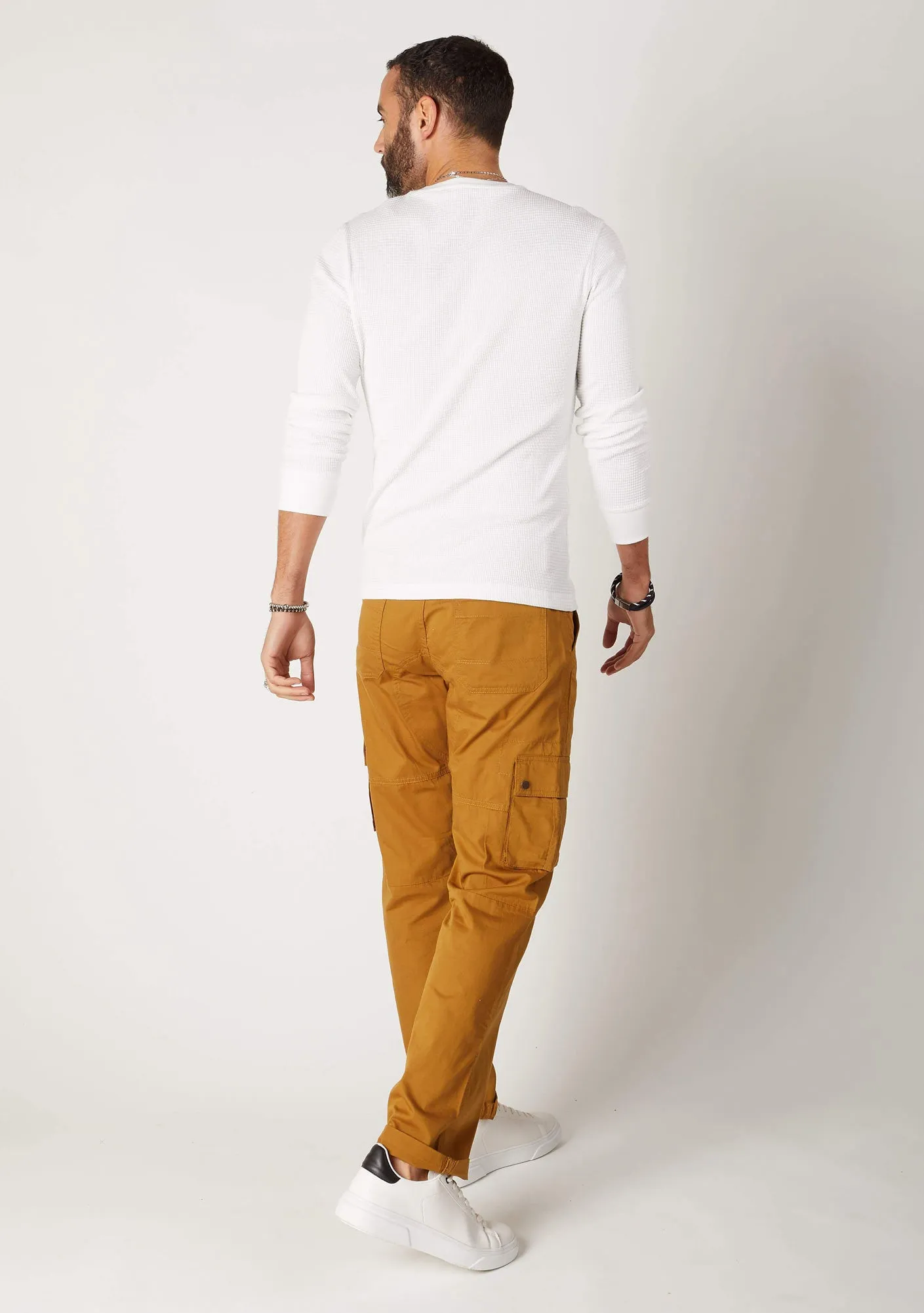 FIRSWOOD Mens Organic Cotton Loose Fit Cargo Trousers - Dull Gold