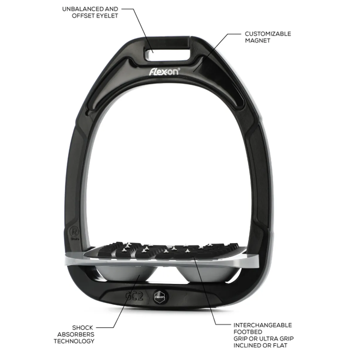 Flex-On Green Composite Inclined Ultra Grip Stirrups - Black/Black/Black