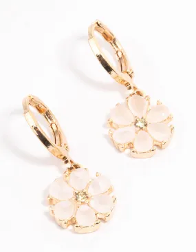 Gold Dainty Pearly Flower Huggie Earrings