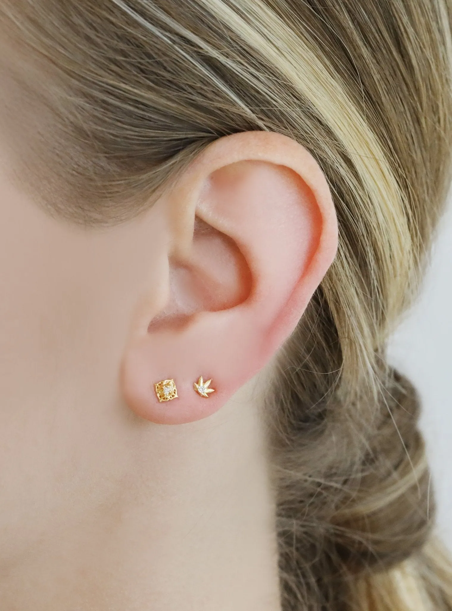 Gold Leaf Studs with Diamond Detail