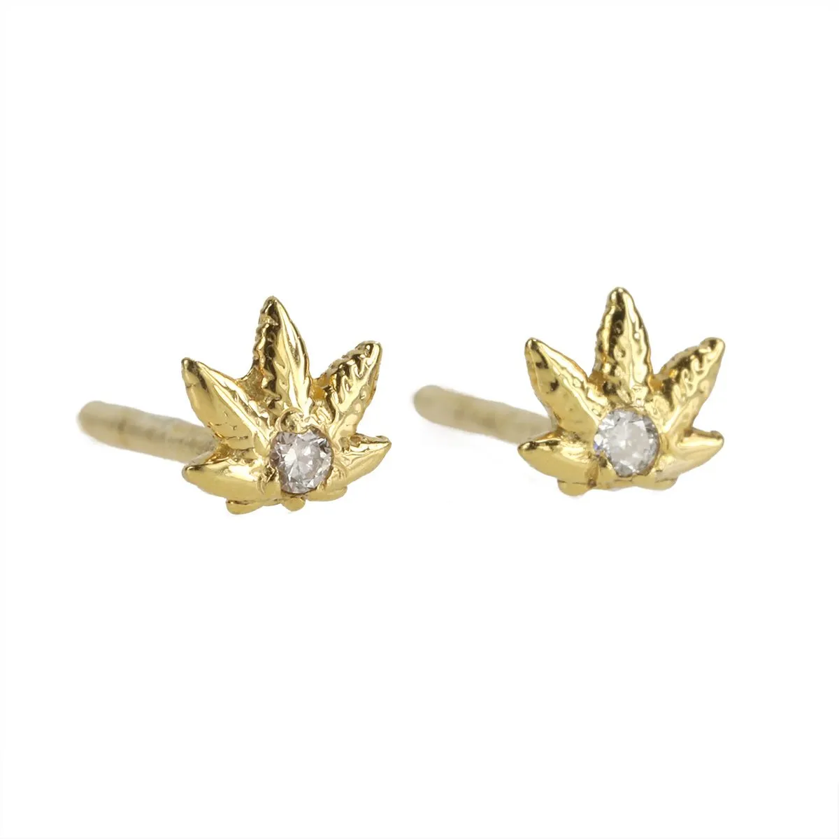 Gold Leaf Studs with Diamond Detail