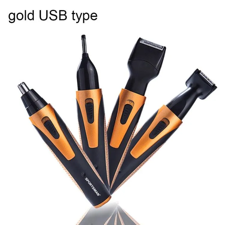 Gold USB Rechargeable 4-in-1 Ear, Nose & Beard Trimmer for Men