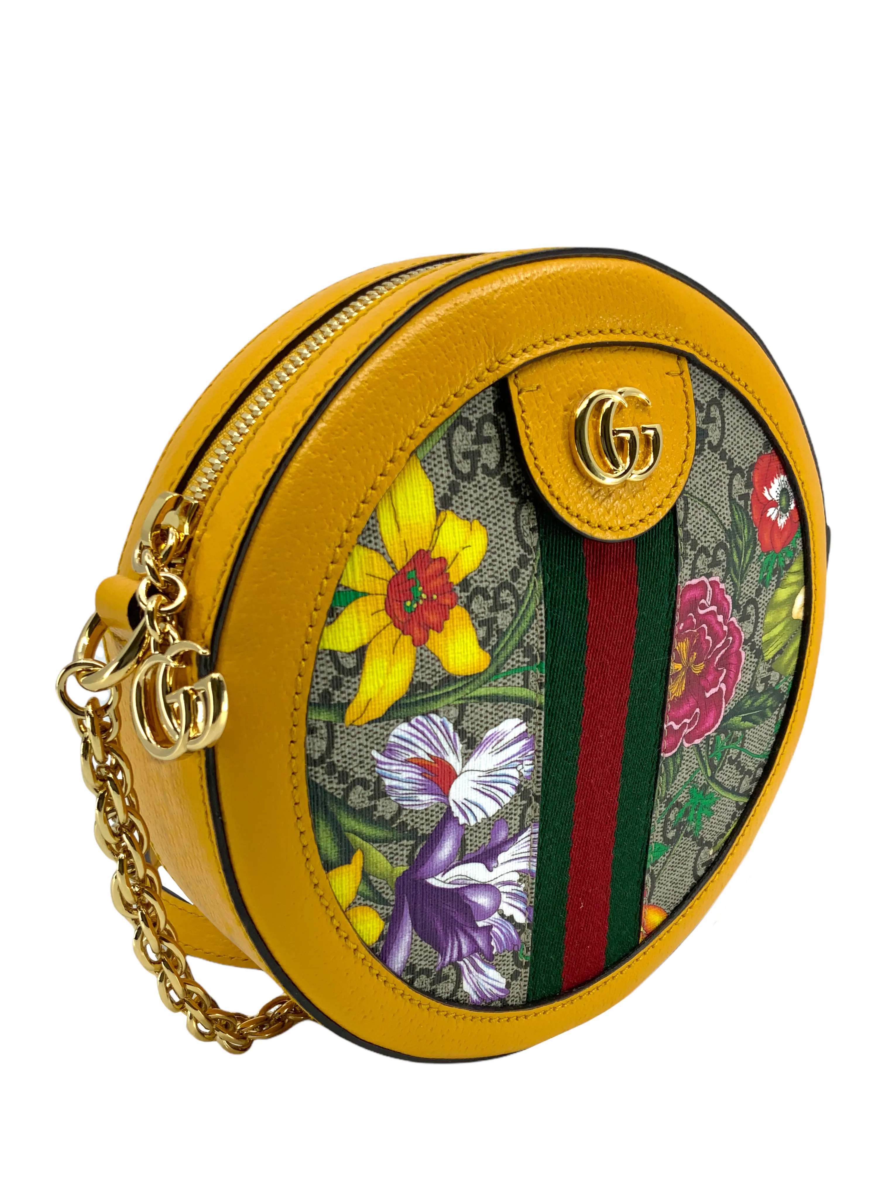 Gucci GG Supreme Flora Web Mini Ophidia Round Shoulder Bag NEW