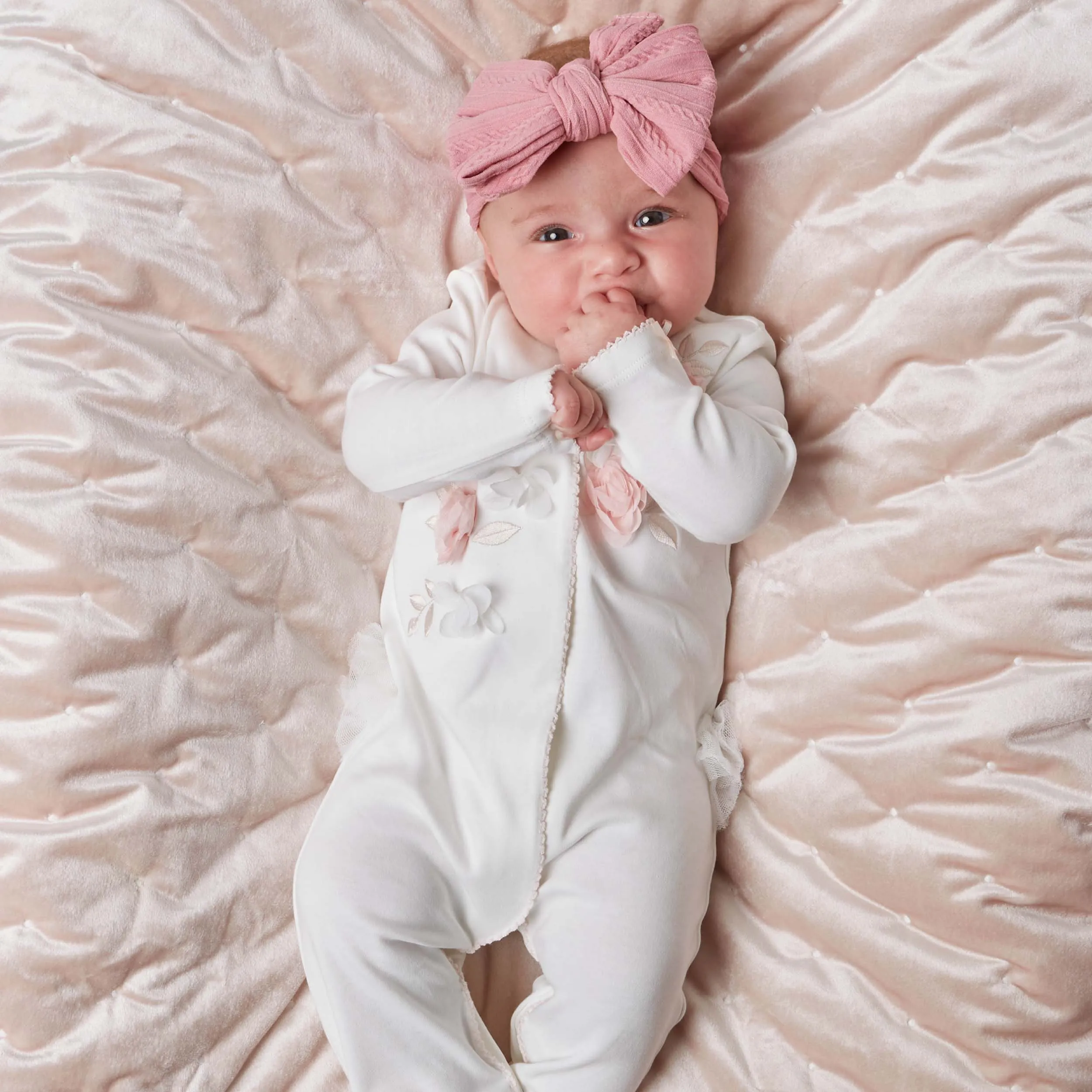 Ivory Rosette Footie & Hat Set