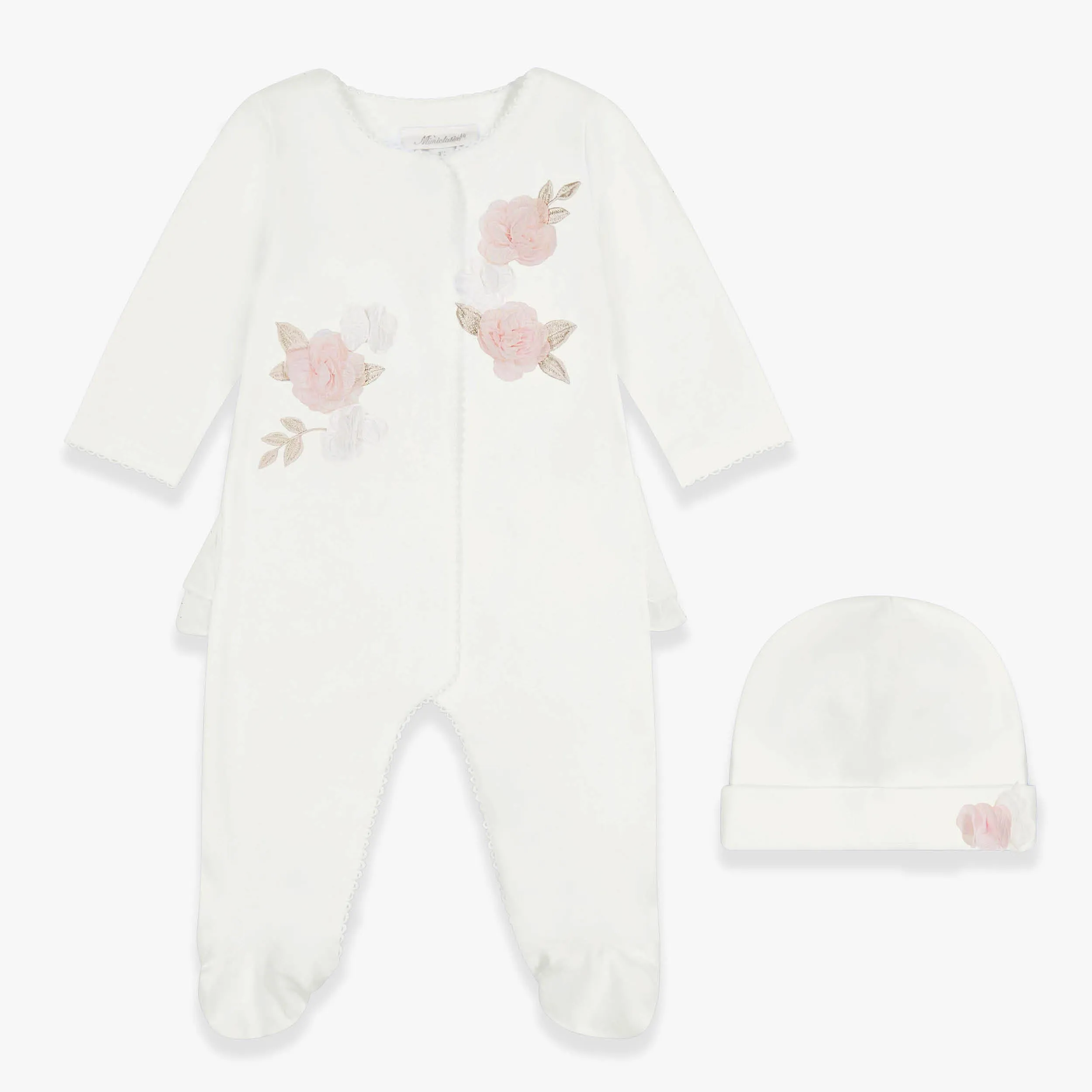 Ivory Rosette Footie & Hat Set