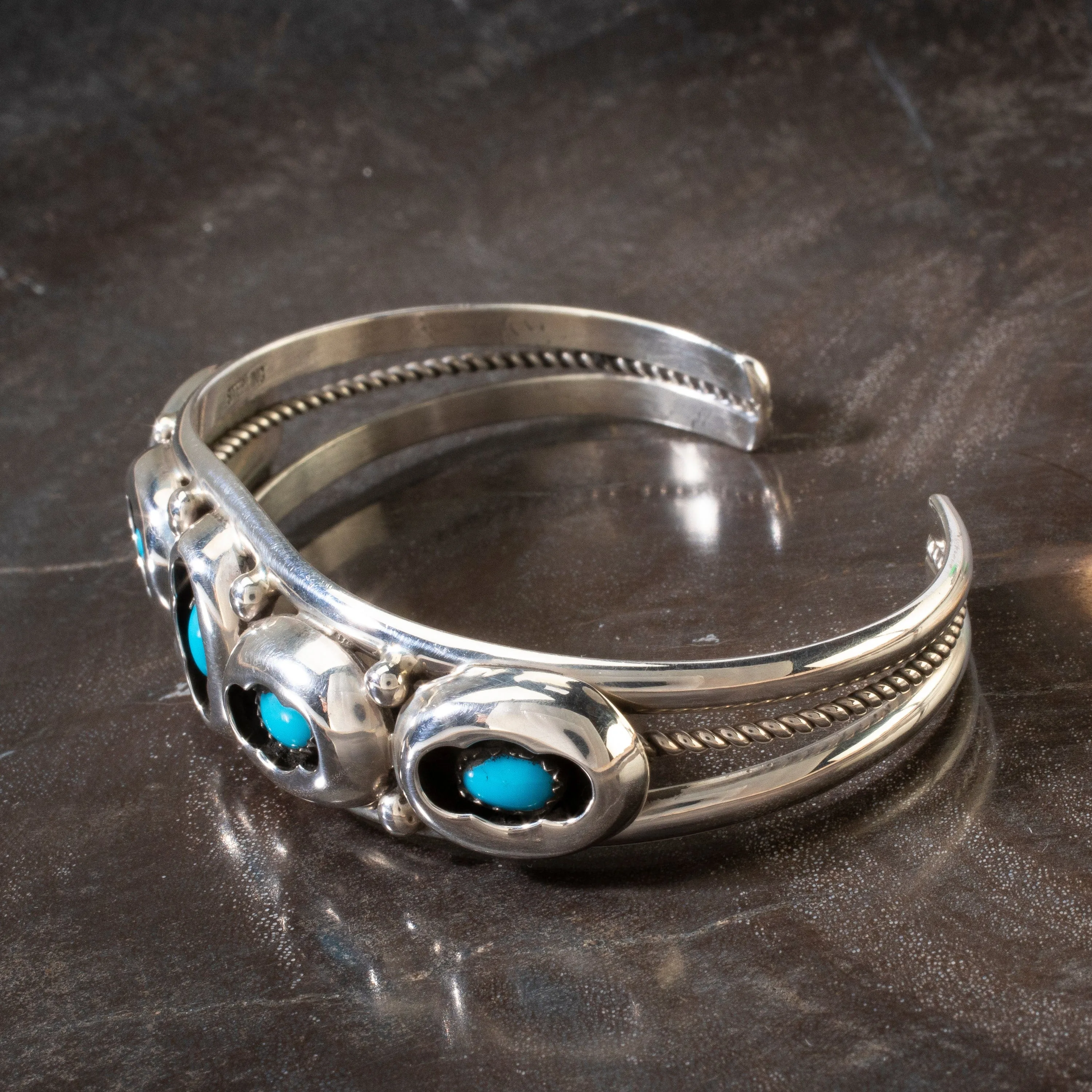 Kathleen Chavez Sleeping Beauty Turquoise Navajo USA Native American Made 925 Sterling Silver Cuff