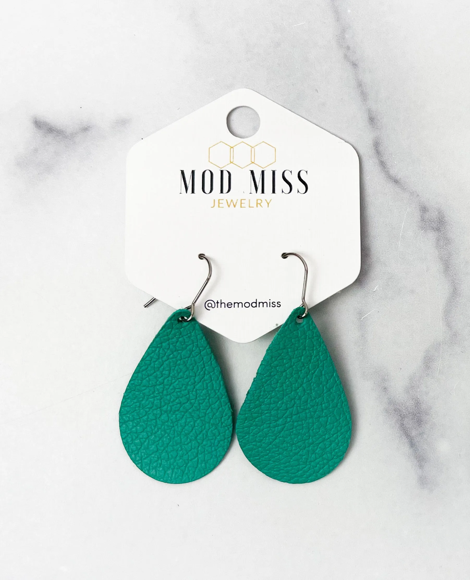 Leather Teardrop Earring Aqua