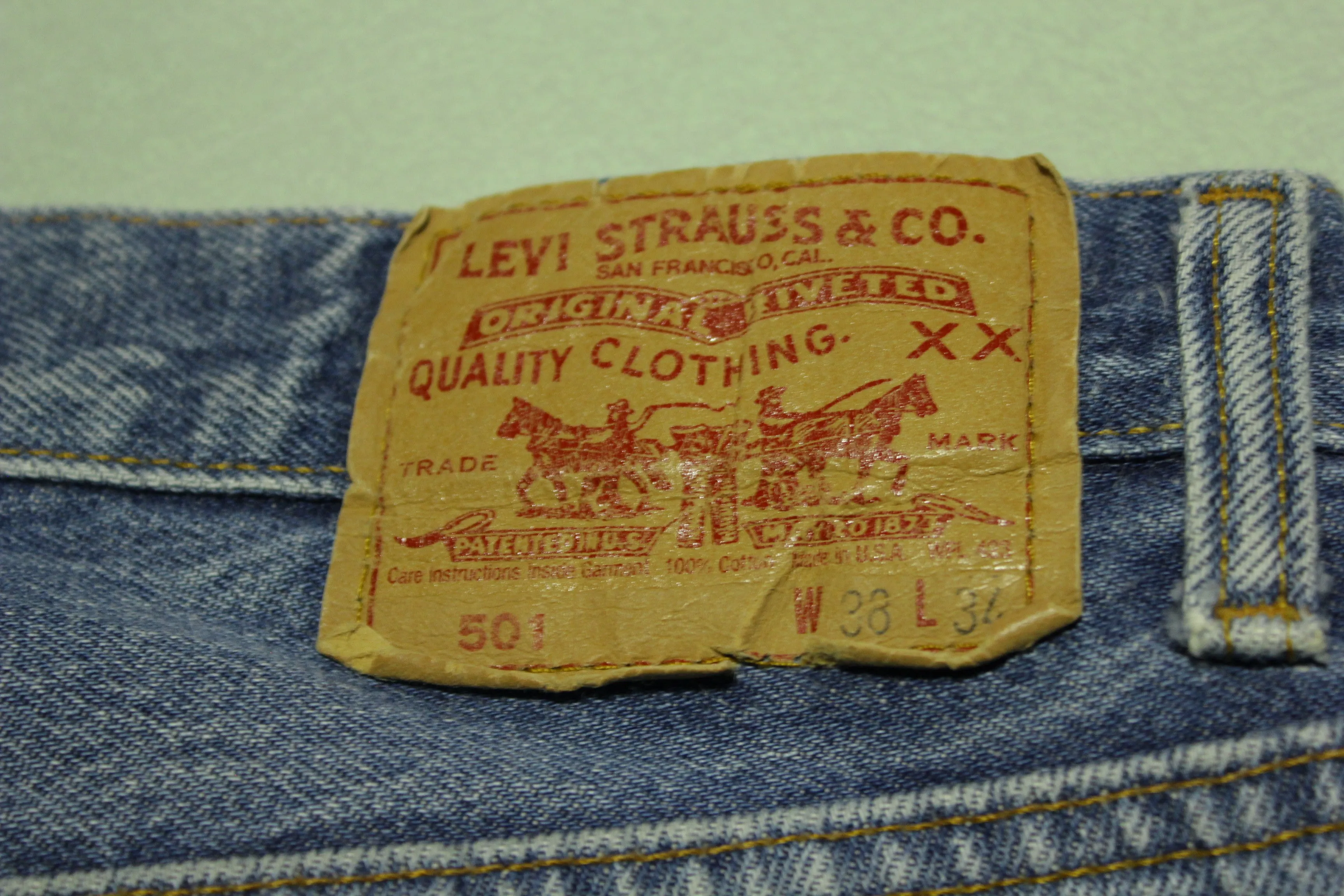 Levis 80s 501 Straight Leg Button Fly Jeans. Vintage Grunge Punk Made in USA 38x33