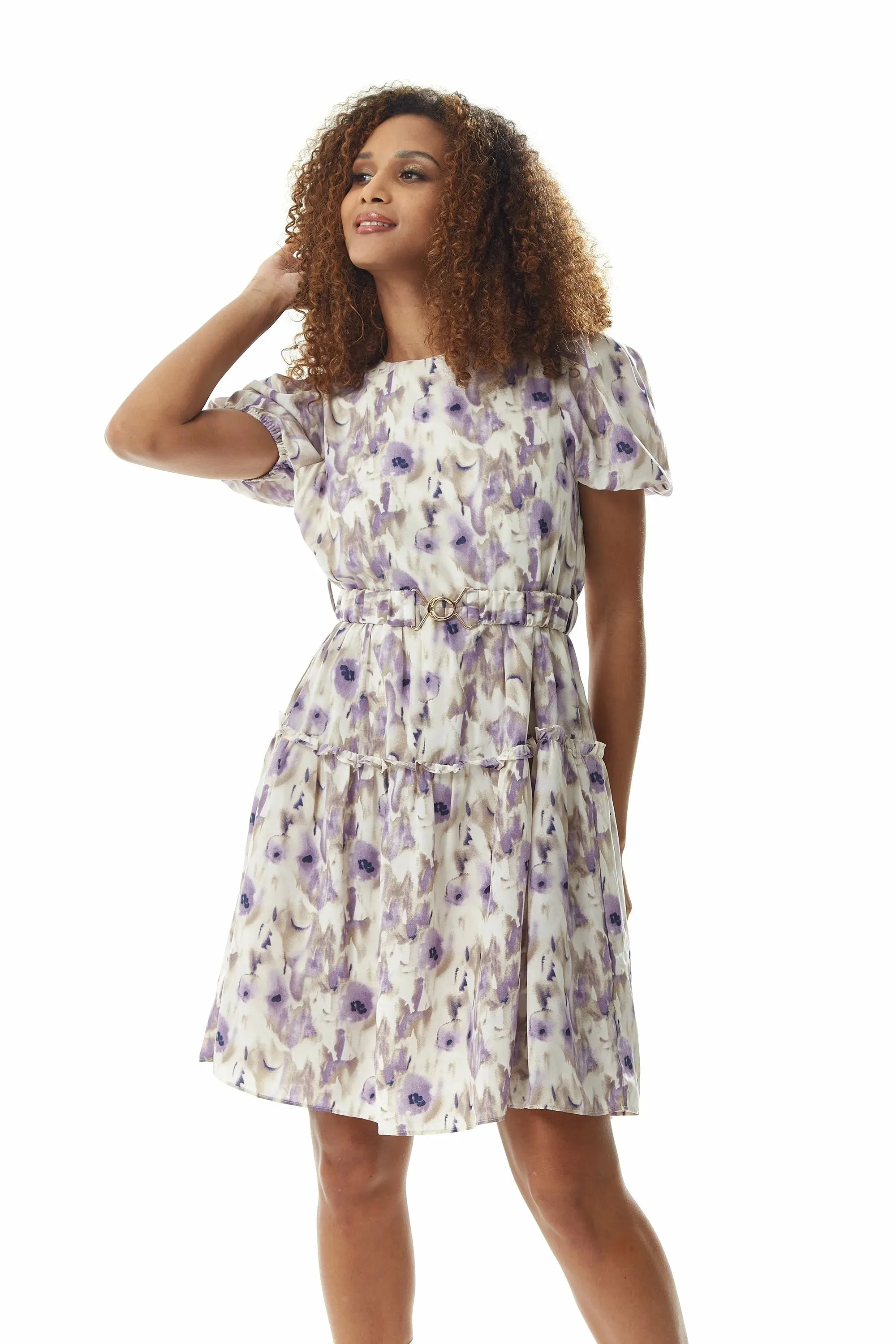 Liquorish Lilac Floral Mini Dress With Belt