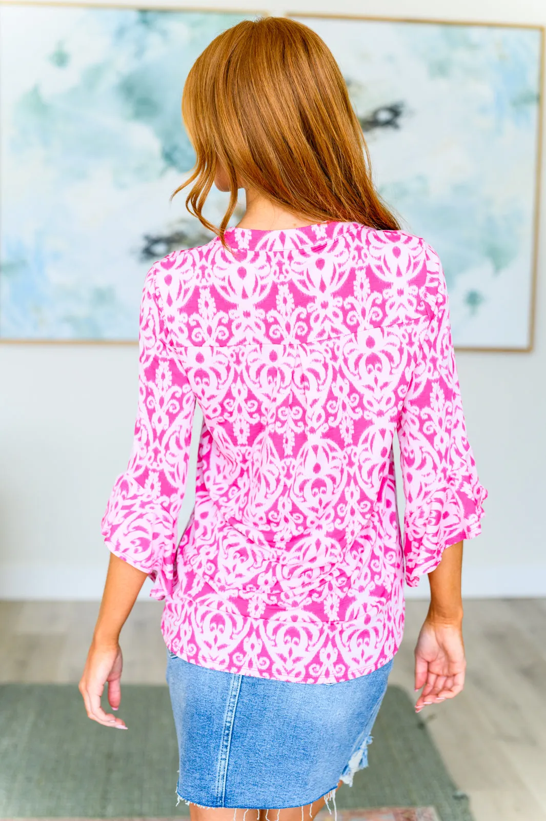 Lizzy Bell Sleeve Top in Hot Pink Damask - 4/12