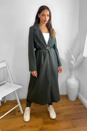 Loose Fit Circle Belt Soft Long Button Down A-Line Lapel Coat